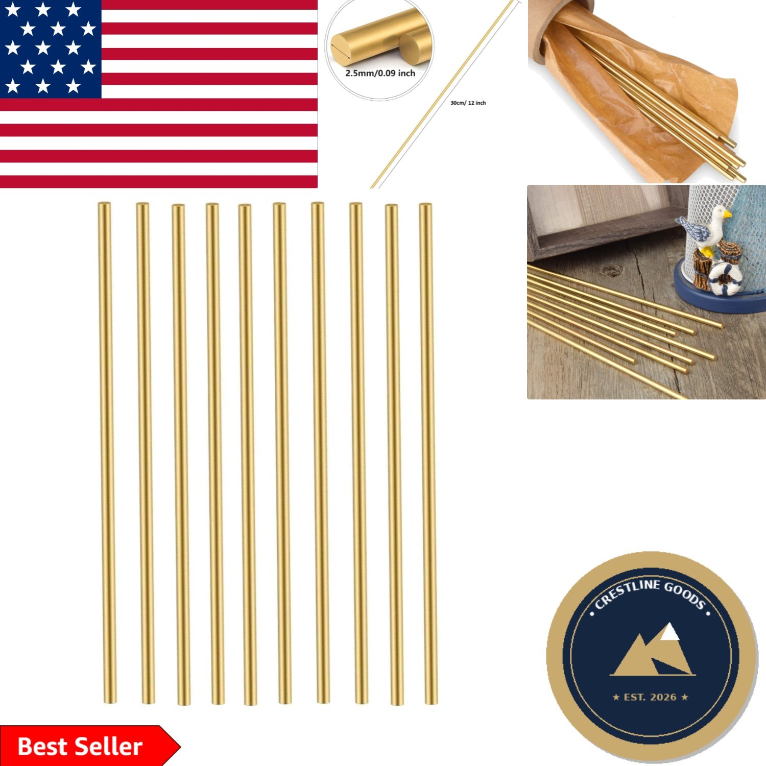 Durable 15 PCS 2.5 mm Brass Rod Kit - 12 Inch Length for Craft & DIY Projects Durable 15 PCS 2.5 mm Brass Rod Kit - 12 Inch Length for Craft & DIY Projects