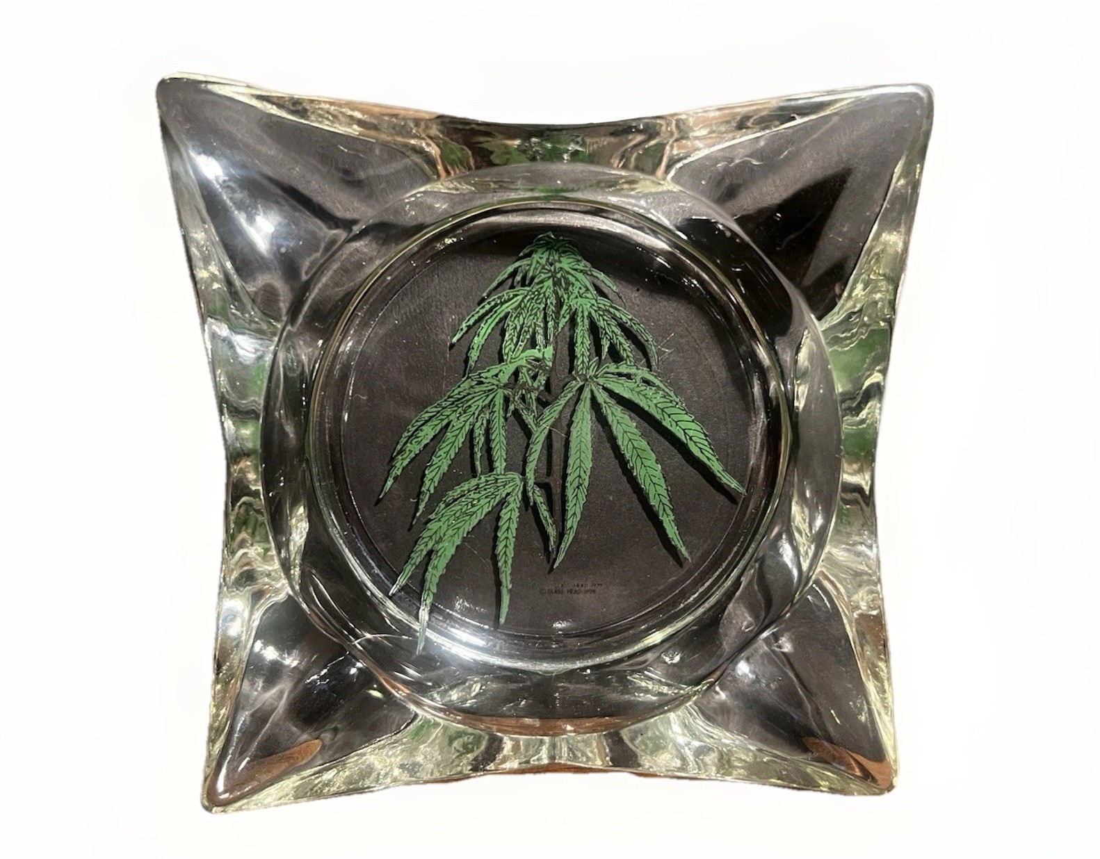 Glass Ashtray Mary Jane Mari-Juana Hippie 6” Vintage 1970s  No Chips Rare