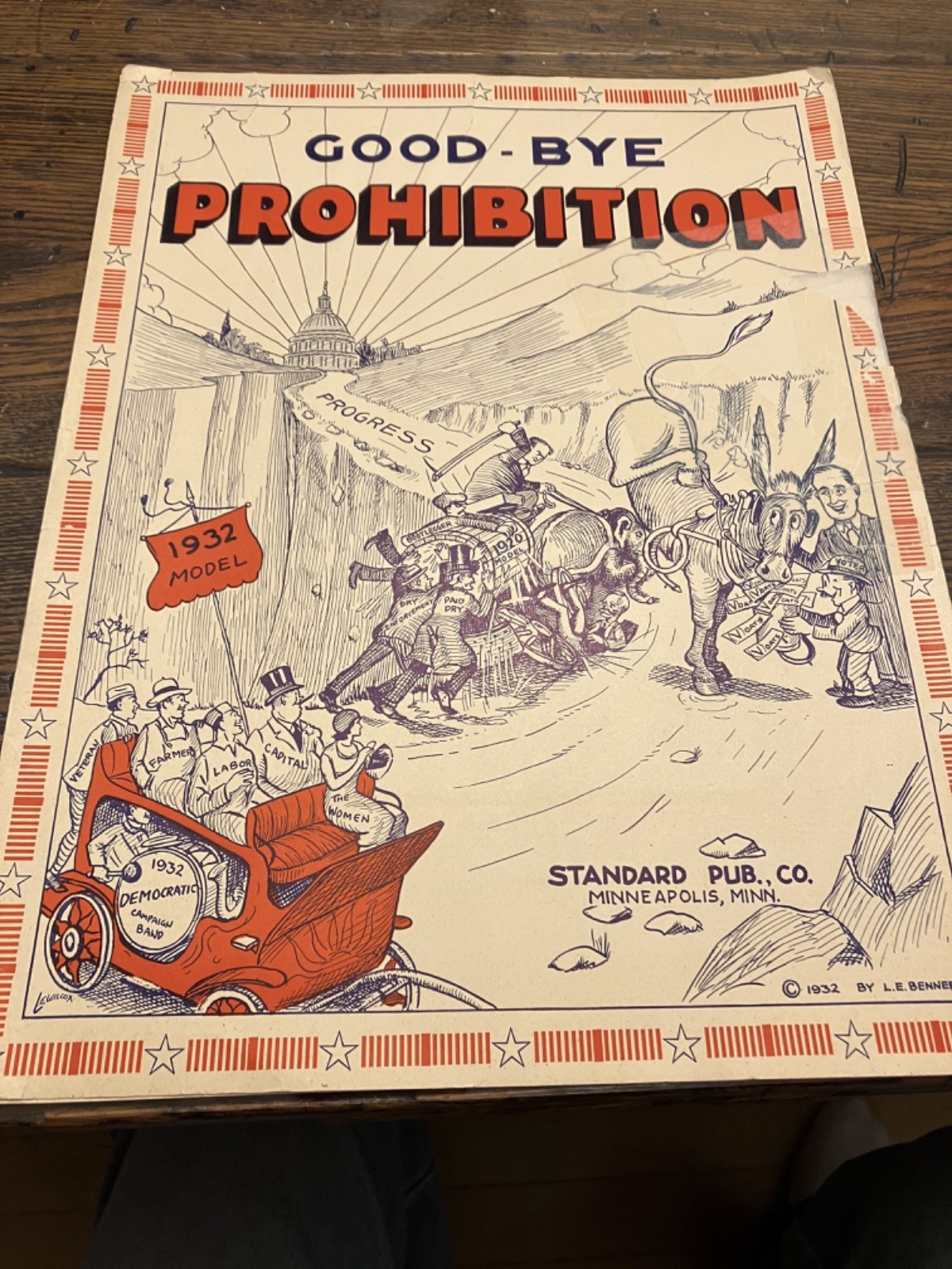 1932 GOOD-BYE PROHIBITION Sheet Music w Political Cartoon -Repeal 18th Amendment