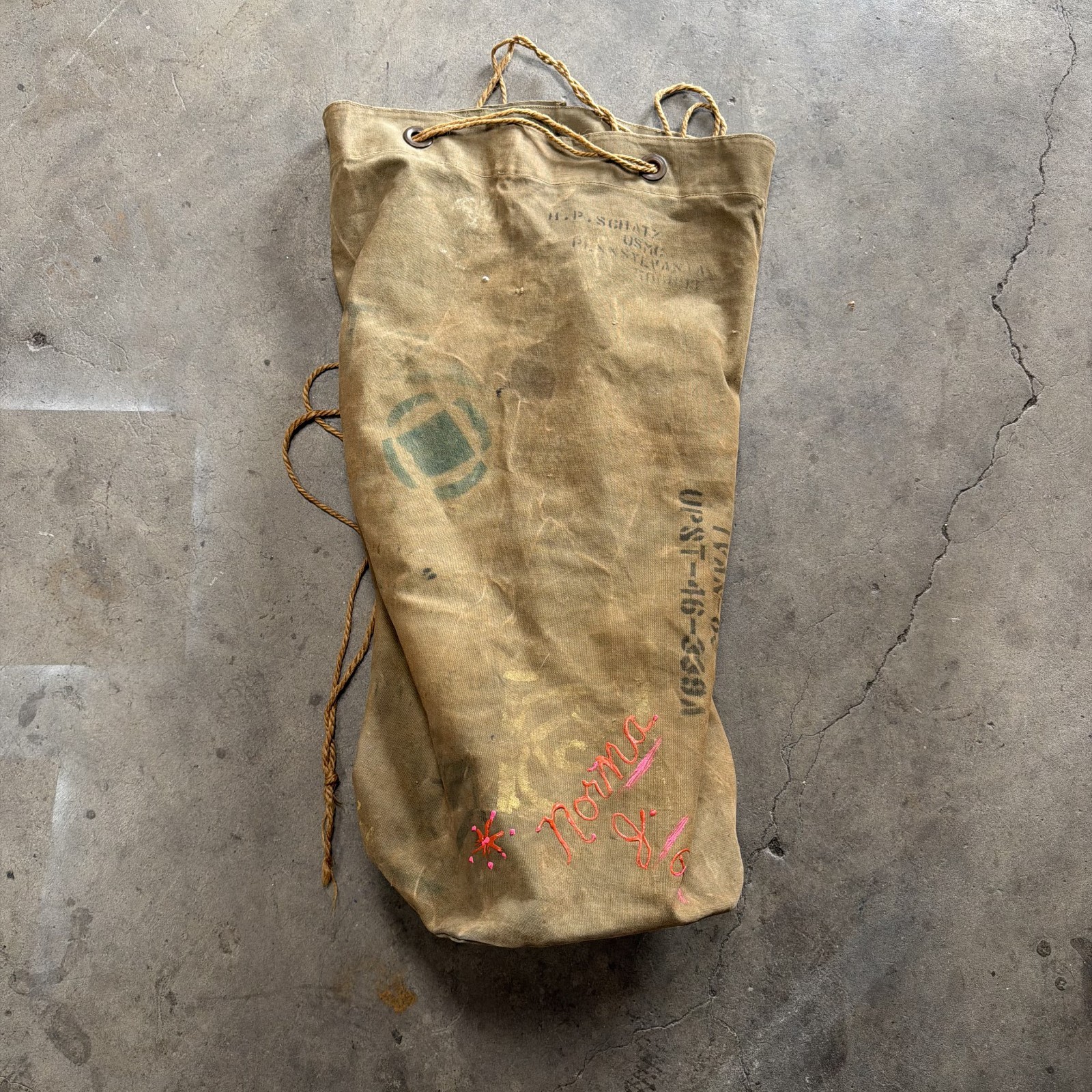Vintage 1940s WWII Military Canvas Duffel Bag Sea Bag Stenciled US Army