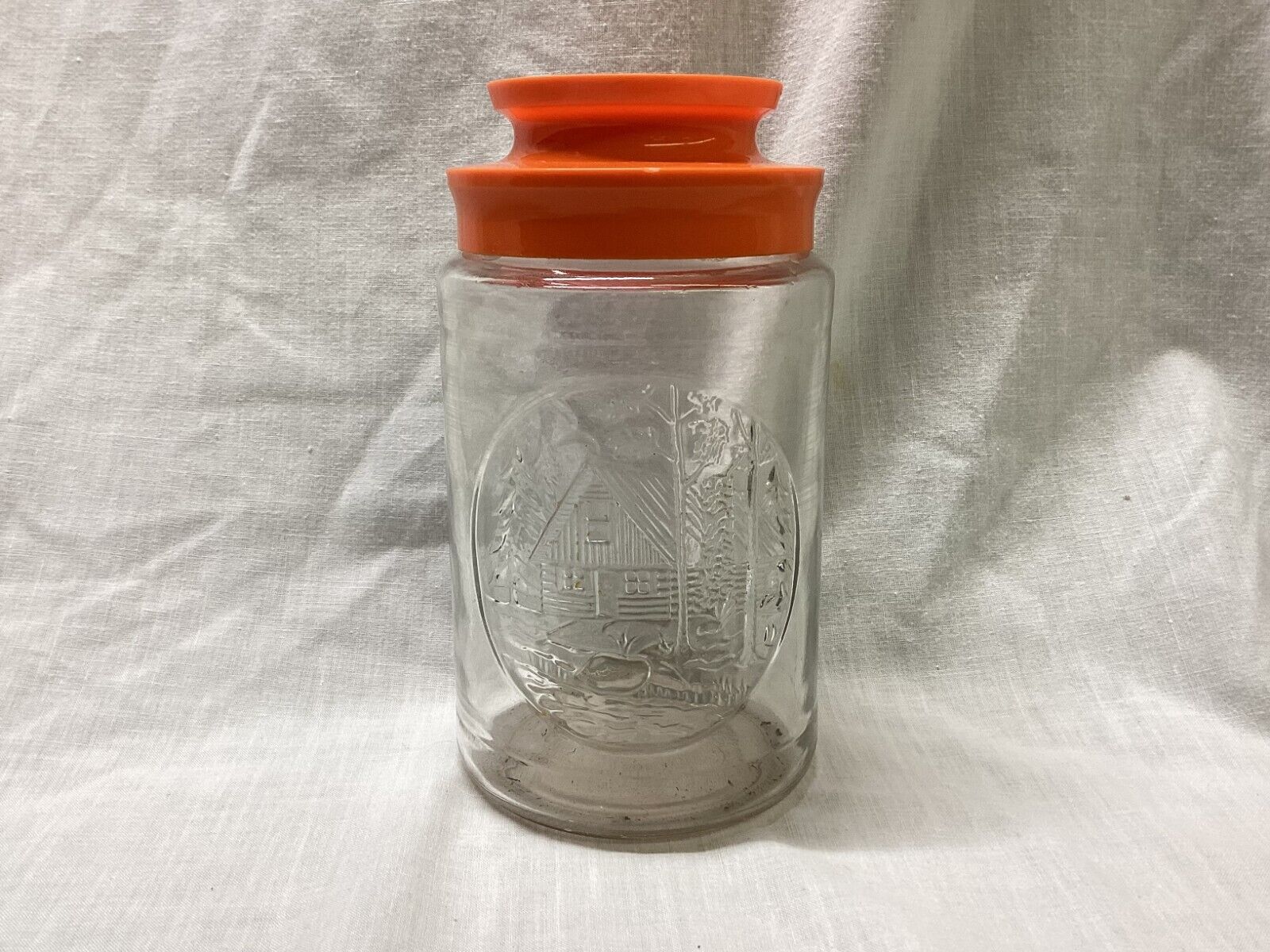 Vintage Anchor Hocking TANG Glass Canister Jar CABIN with Lid