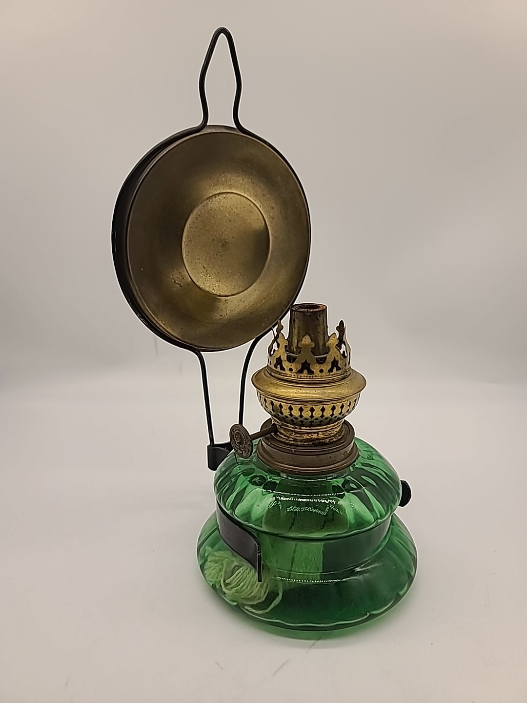Kosmos Brenner Emerald Green Glass Oil Lamp with brass reflector , Kerosene...