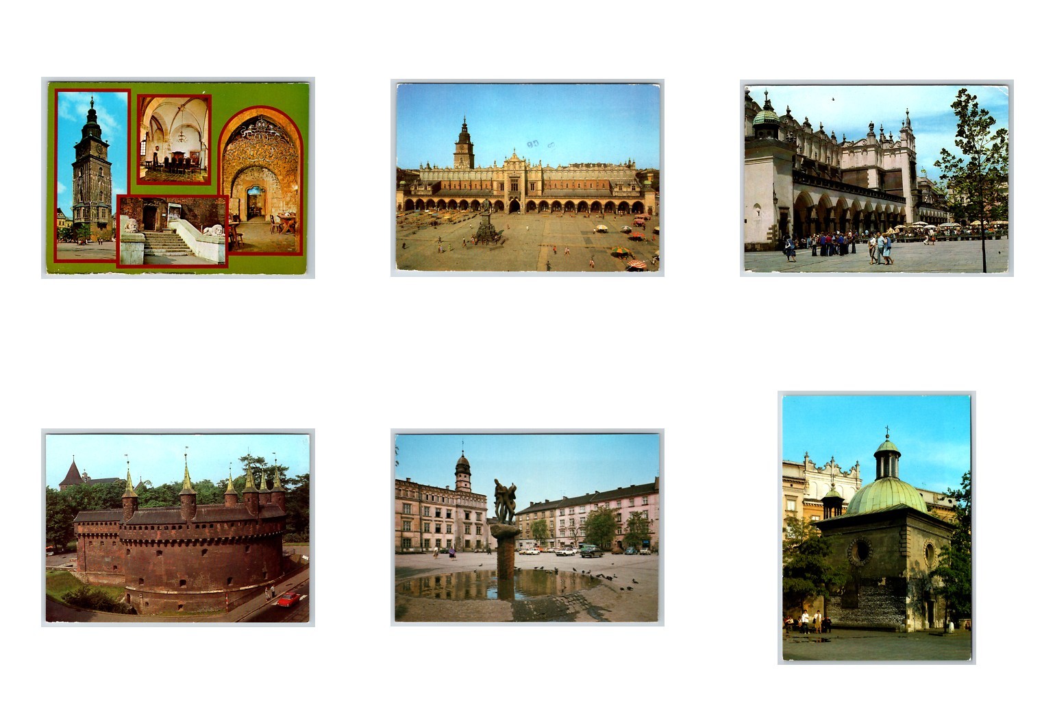 Lot of 6 Vintage Krakow Poland Postcards Continental Main Market Square Museum
