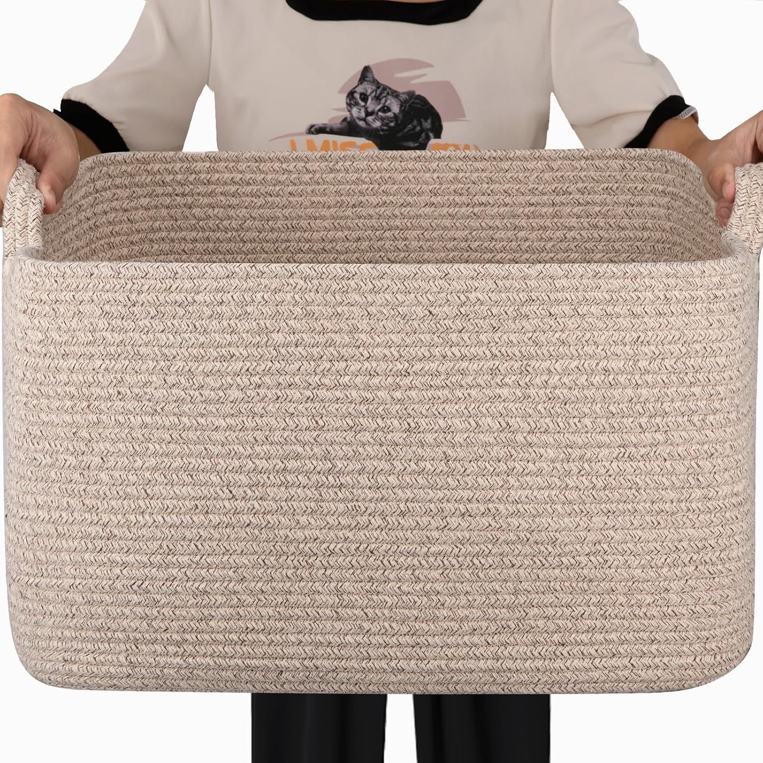 65L Large Woven Blanket Basket for Living Room, 19.7
