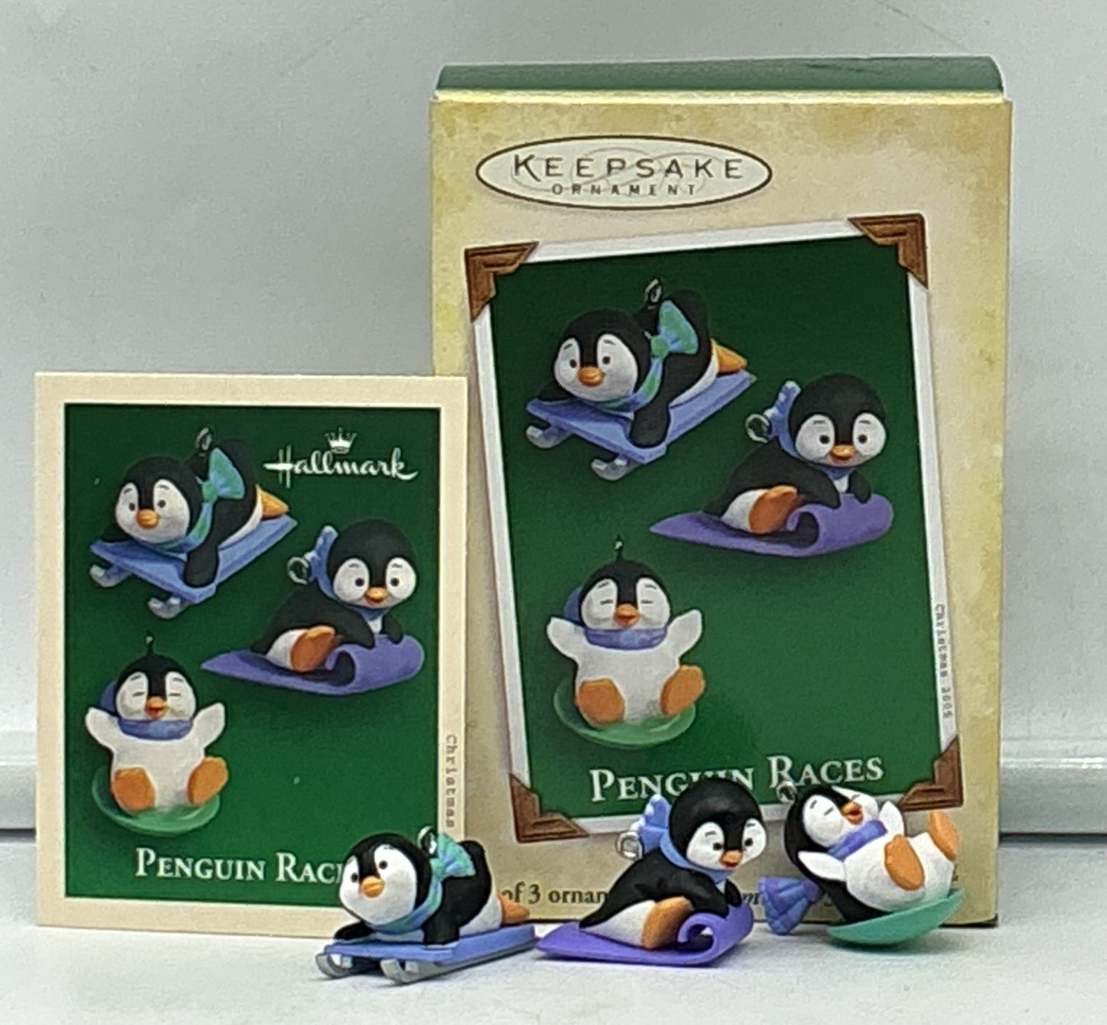 Hallmark Keepsake 2005 Penguin Races Set of 3 Miniature Ornaments -FREE SHIPPING