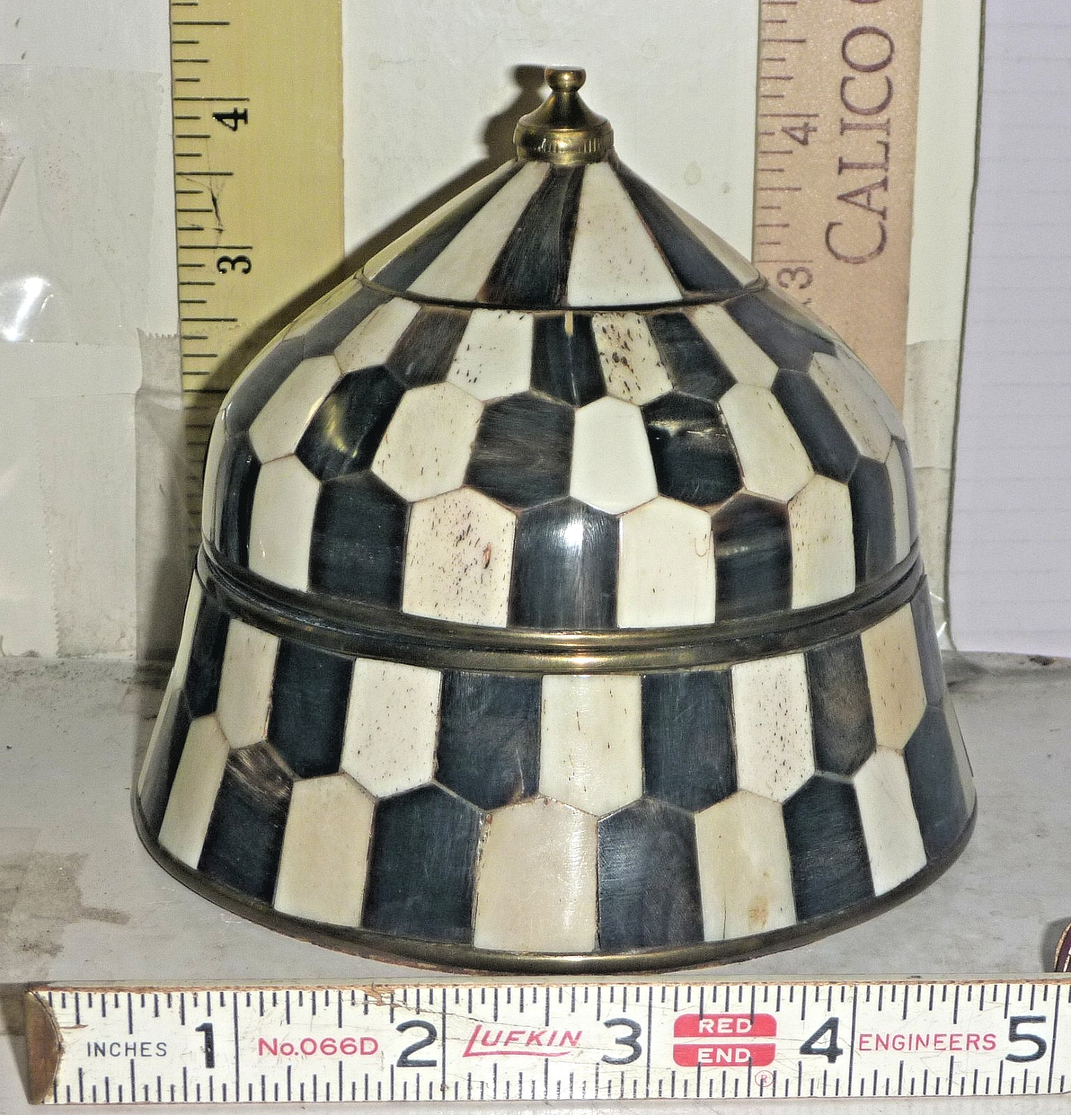 Vtg Decorative 2-Piece SURI/Trinket Box Inlaid Black & White Bone - India