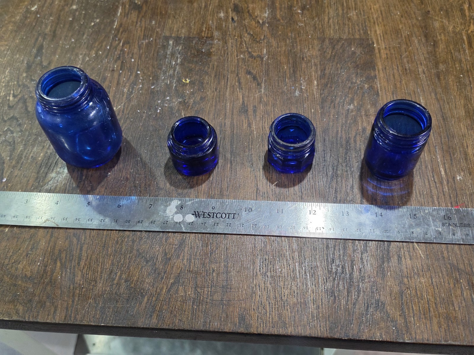 Vintage Cobalt Blue Glass Jar Lot of 4 - Vicks VapoRub & Noxzema Apothecary Jars