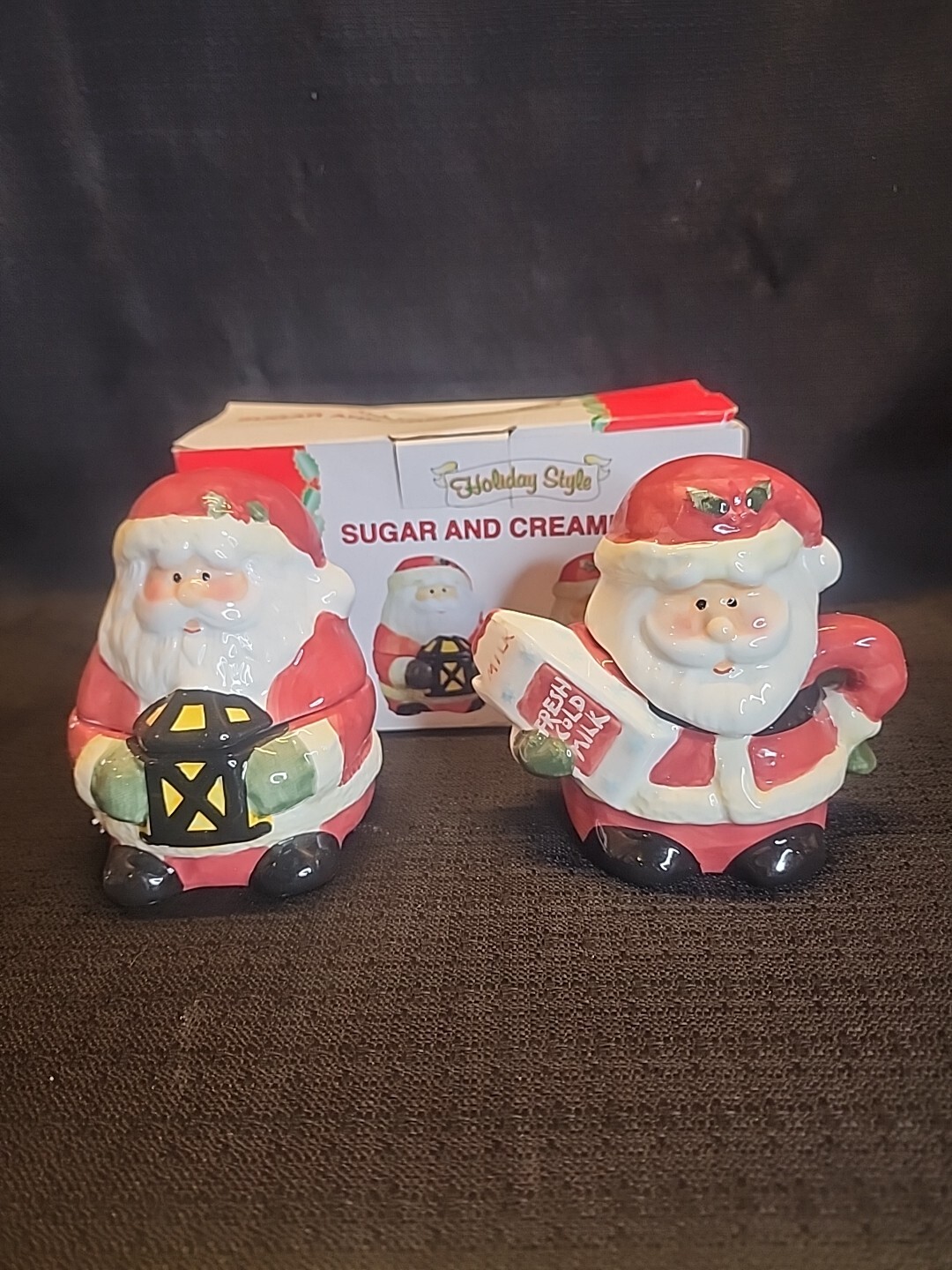 Santa Claus Sugar And Creamer Ceramic Set Holiday Style (Rv)