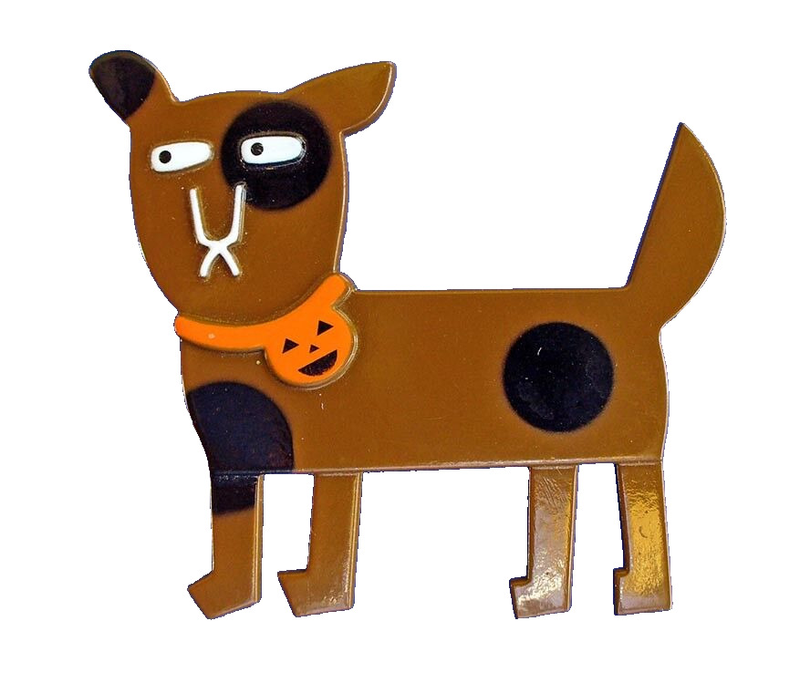 Hallmark PIN Halloween Vintage DOG JOL COLLAR Brown EYE PATCH SPOTS Holiday