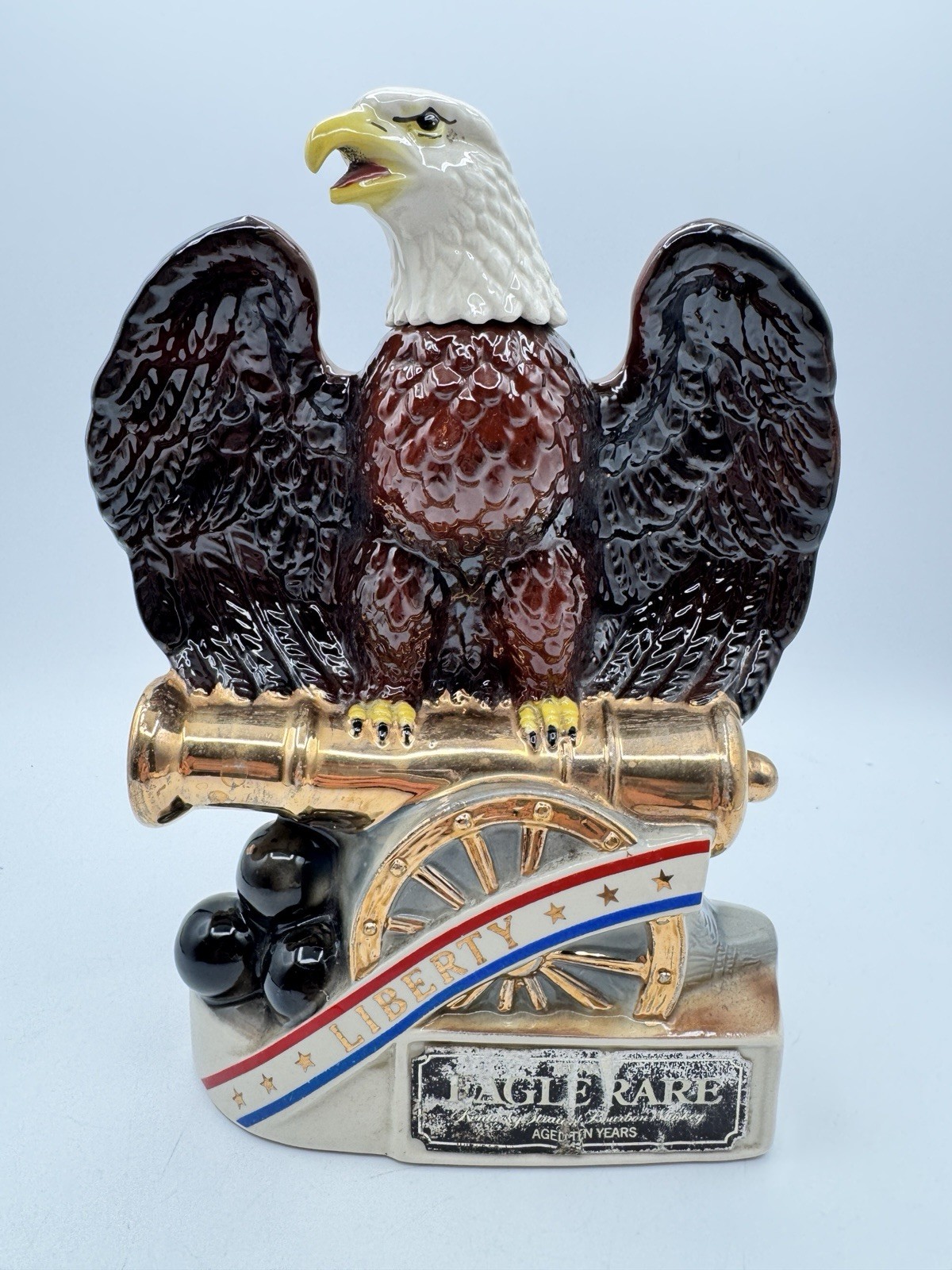 Vintage 1981 Rare Whiskey Decanter #3 Series Eagle Cannon & Cannonballs