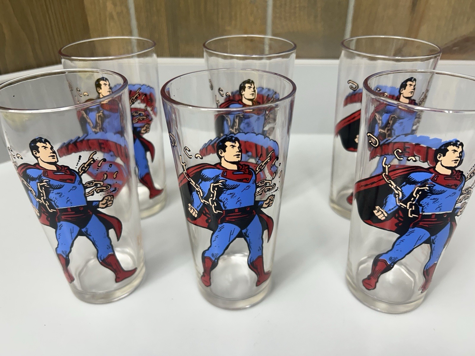 Vintage 1975 Pepsi Collector Series Superman DC Comics Drinking Glass Lot 6pcs