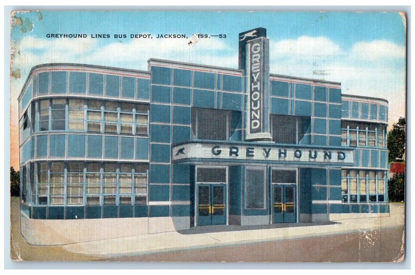 1946 Greyhound Lines Bus Depot Exterior Building Jackson Mississippi MS Postcard