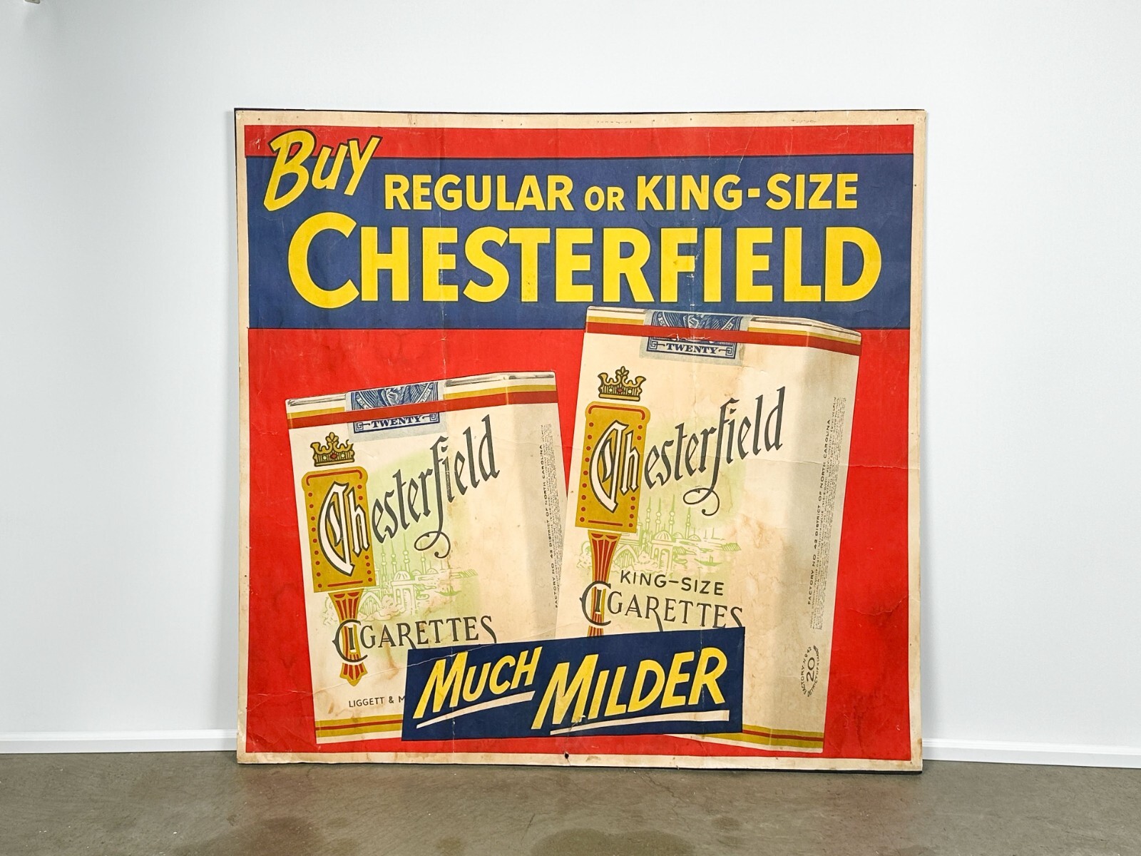 Rare Large 1950s Outdoor Banner Poster for Chesterfield Cigarettes (40x42 in)