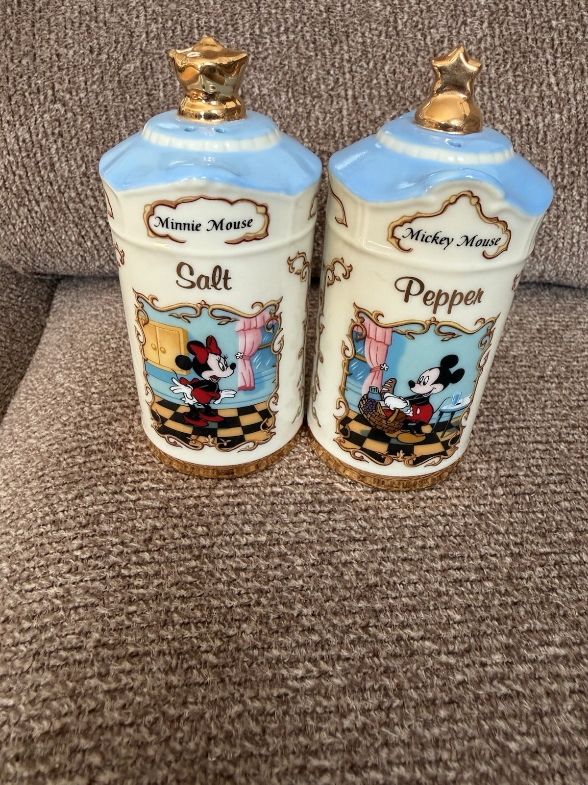 1997 LENOX Mickey & Minnie Mouse Salt Pepper Shaker Disney Animated VTG New Z2