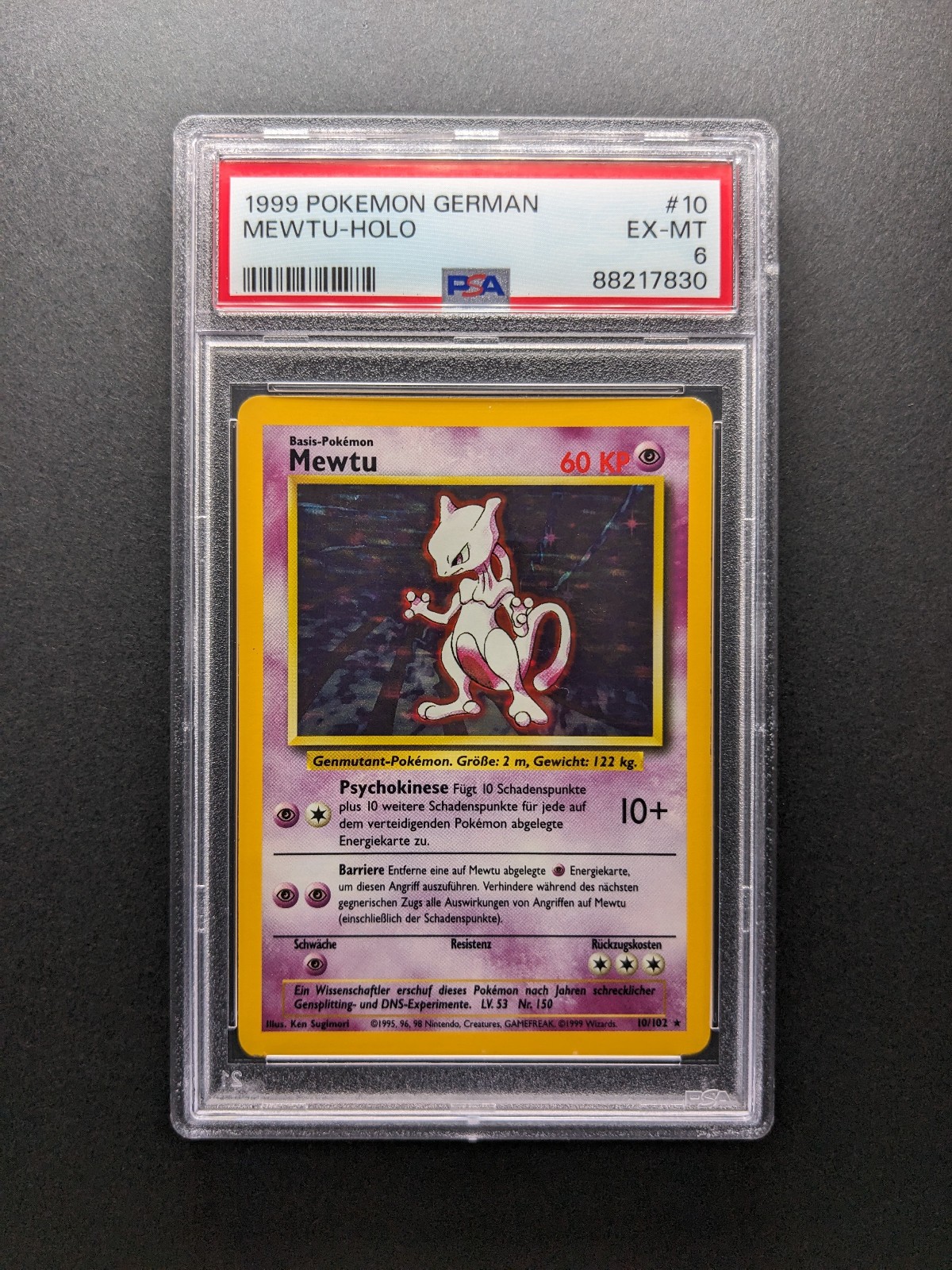 1999 Pokemon Mewtwo - 10/102 - Holo - Base Set DE - PSA 6