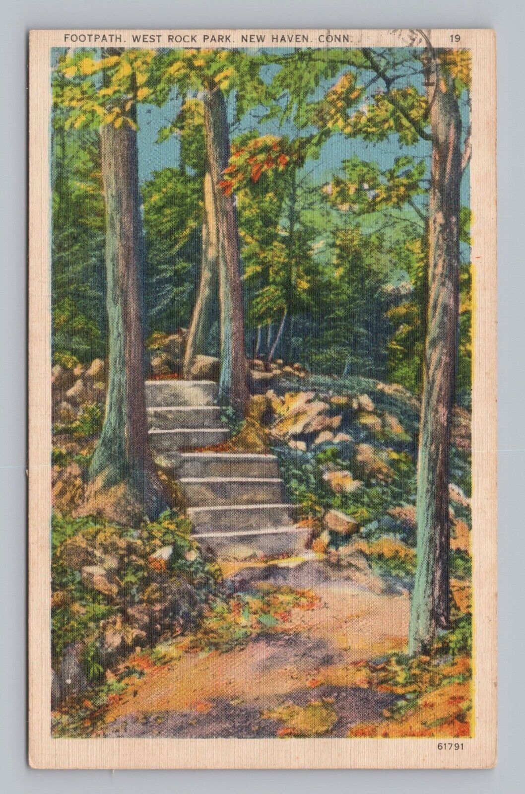 Postcard Footpath West Rock Park New Haven Connecticut c1937