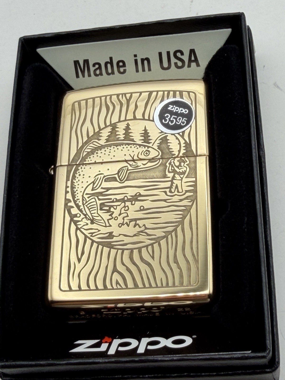 Fisherman At The Lake High Polish Brass Zippo Lighter New 49610