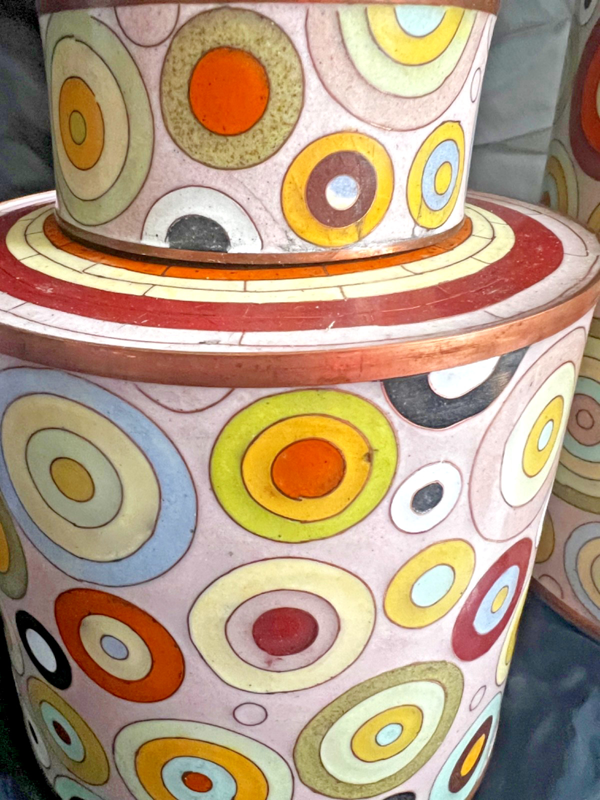 RARE - Fabienne Jouvin Paris Rhondo Cloisonné Enamel 7in - Tall Jar