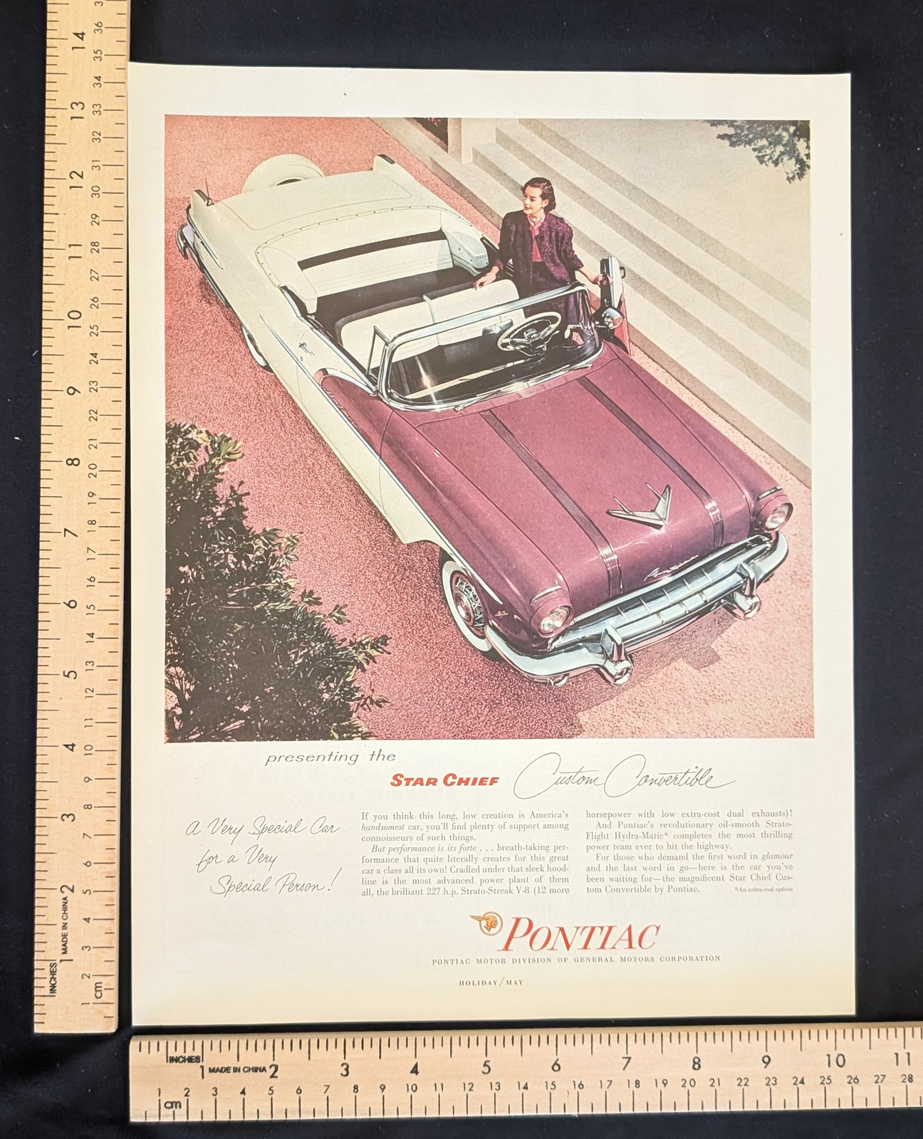 Vintage 1956 Pontiac Star Chief Custom Convertible Color Print Ad Full Page