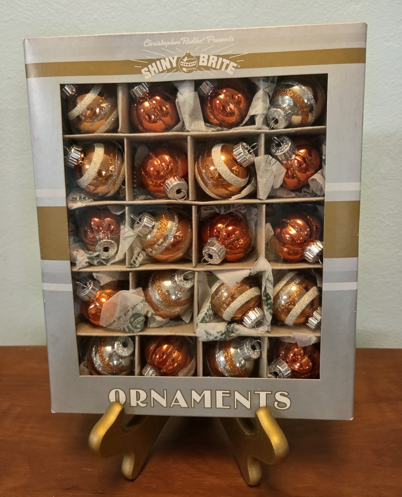 Shiny Brite Radko Mini Fall Pumpkin Orange Silver Glass Ball Ornaments 20-1.25\ Shiny Brite Radko Mini Fall Pumpkin Orange Silver Glass Ball Ornaments 20-1.25\