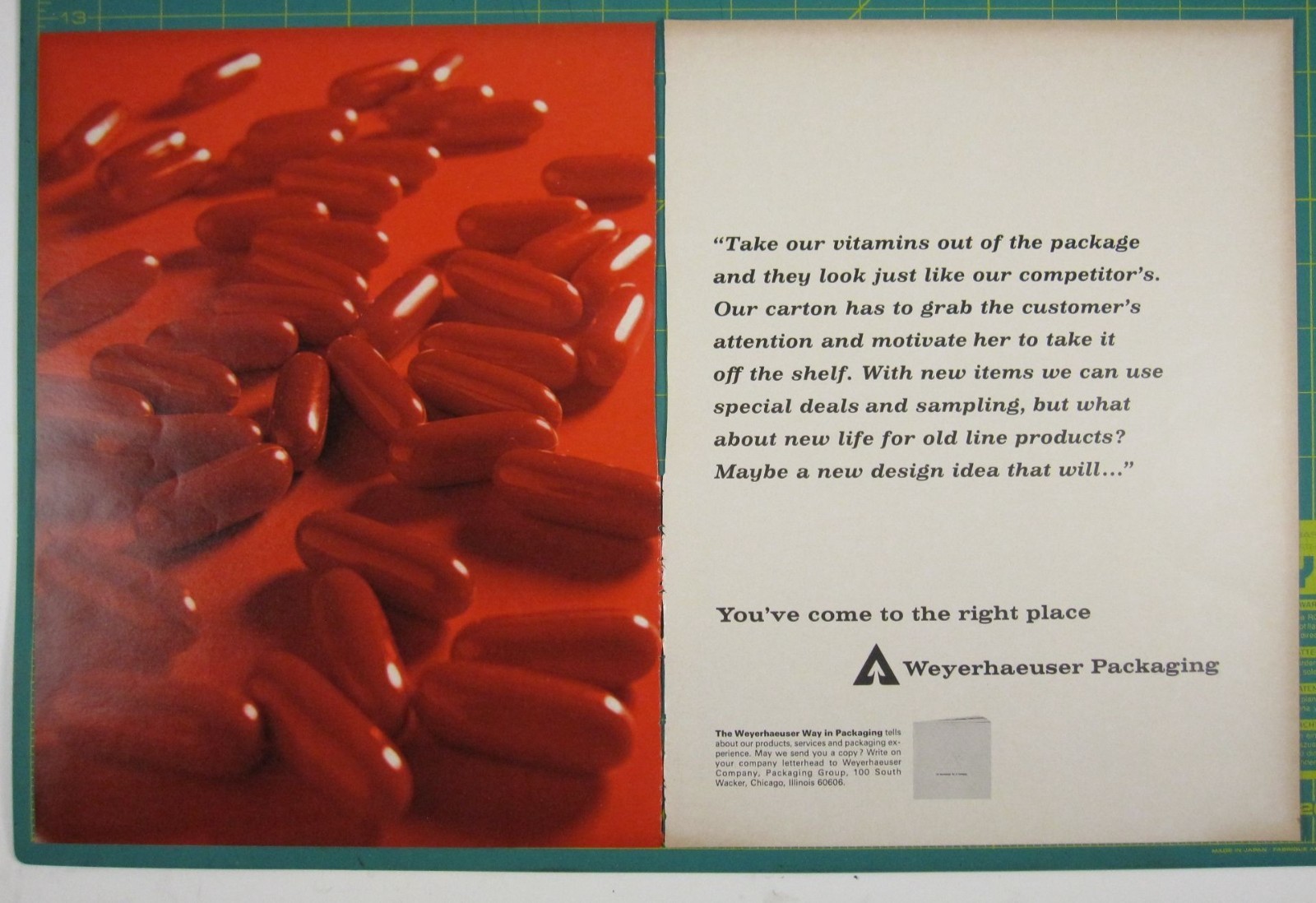Print Ad Weyerhaeuser Packaging Vitamin Red Capsules Marketing 2 PG 1960s