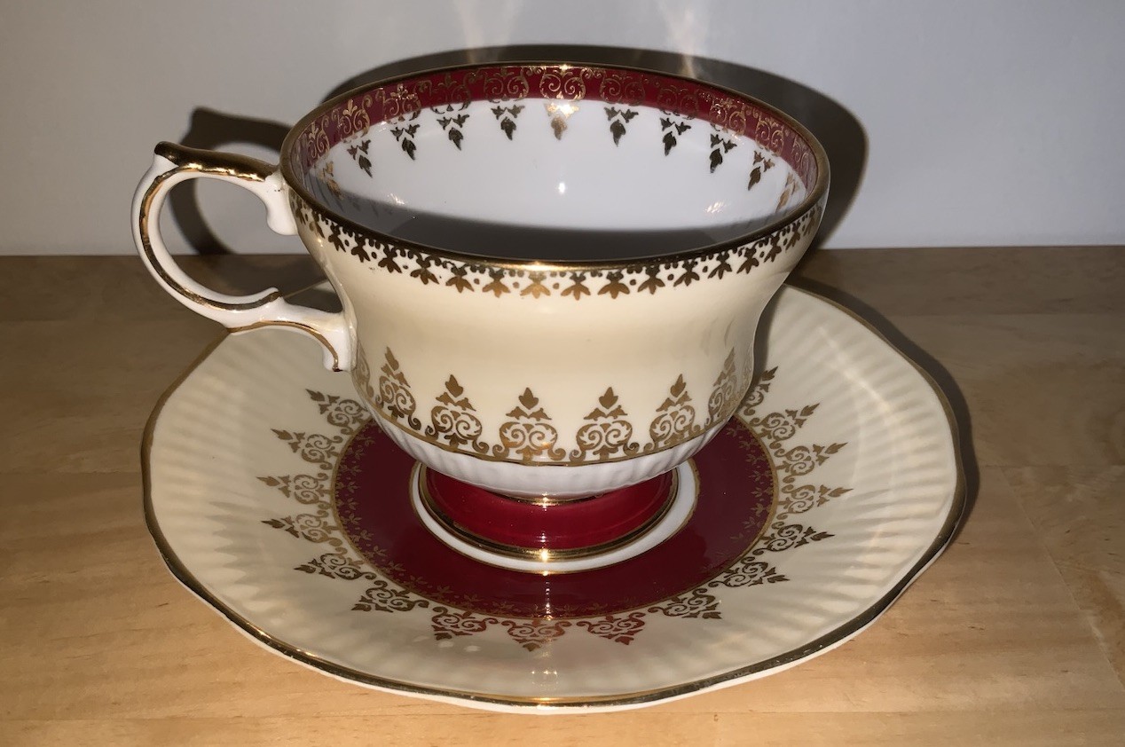 Vintage Rosina England Bone China Maroon Red & Gold Teacup and Saucer Set #1393