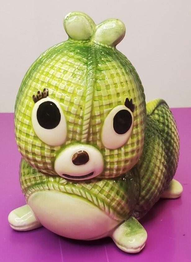 Green Anthropomorphic Whimsical Caterpillar Vintage Ardco Ceramic Planter C3041