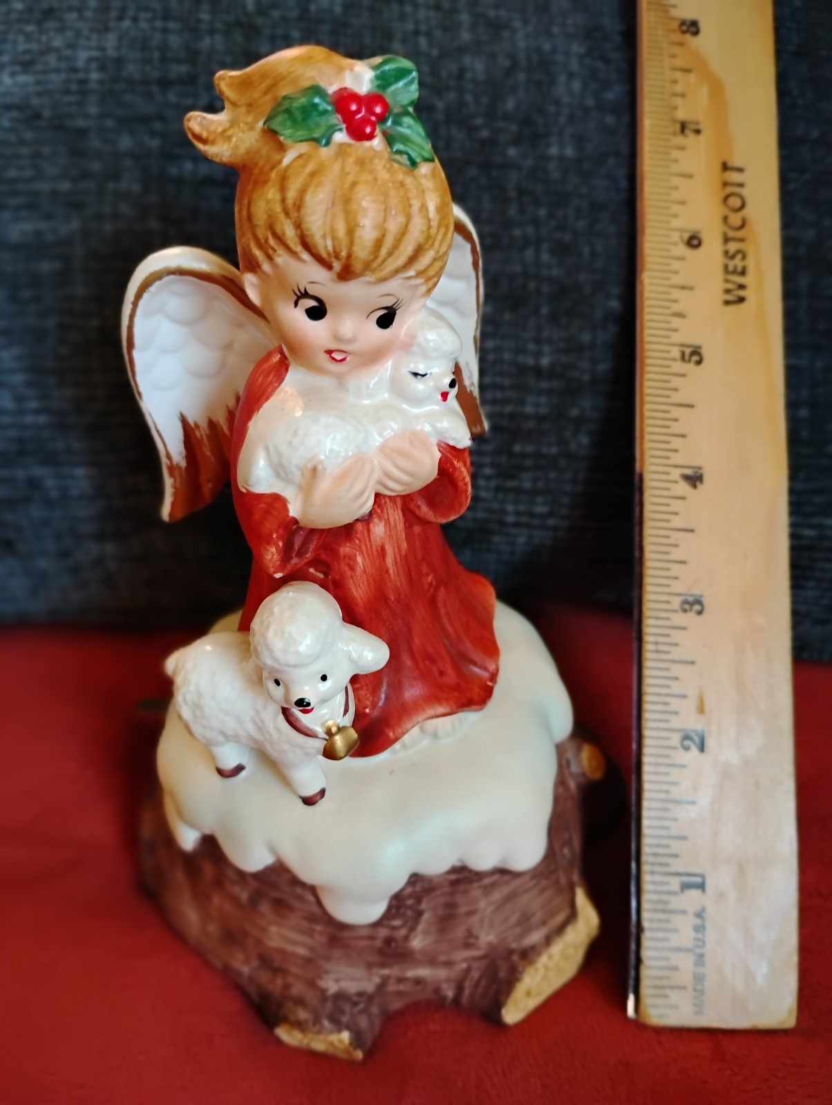 VTG LEFTON PORCELAIN CHRISTMAS ANGEL W/ LAMBS MUSIC BOX Silent Night Japan
