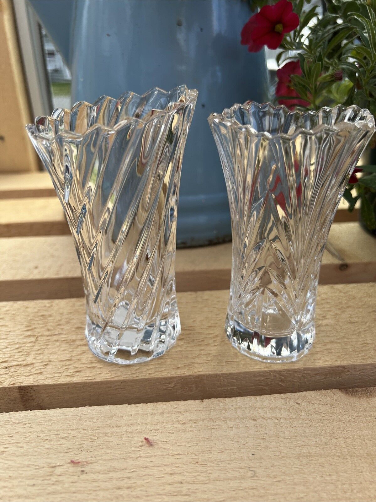 2 Mikasa Japan Vision Accent 5” Clear Crystal Bud Vases