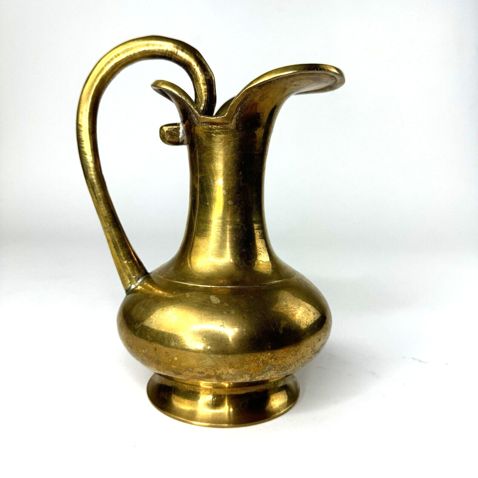 Solid Brass Single Handle Pitcher 7 Inch Tall 4 Inch Wide Vintage Heavy