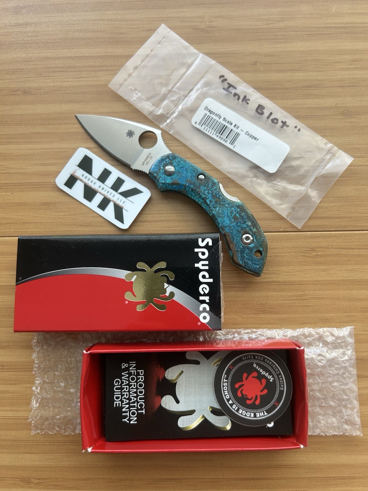 Nodak Custom “Ink Blot” Shipwreck Copper Spyderco Dragonfly 2 Satin VG-10