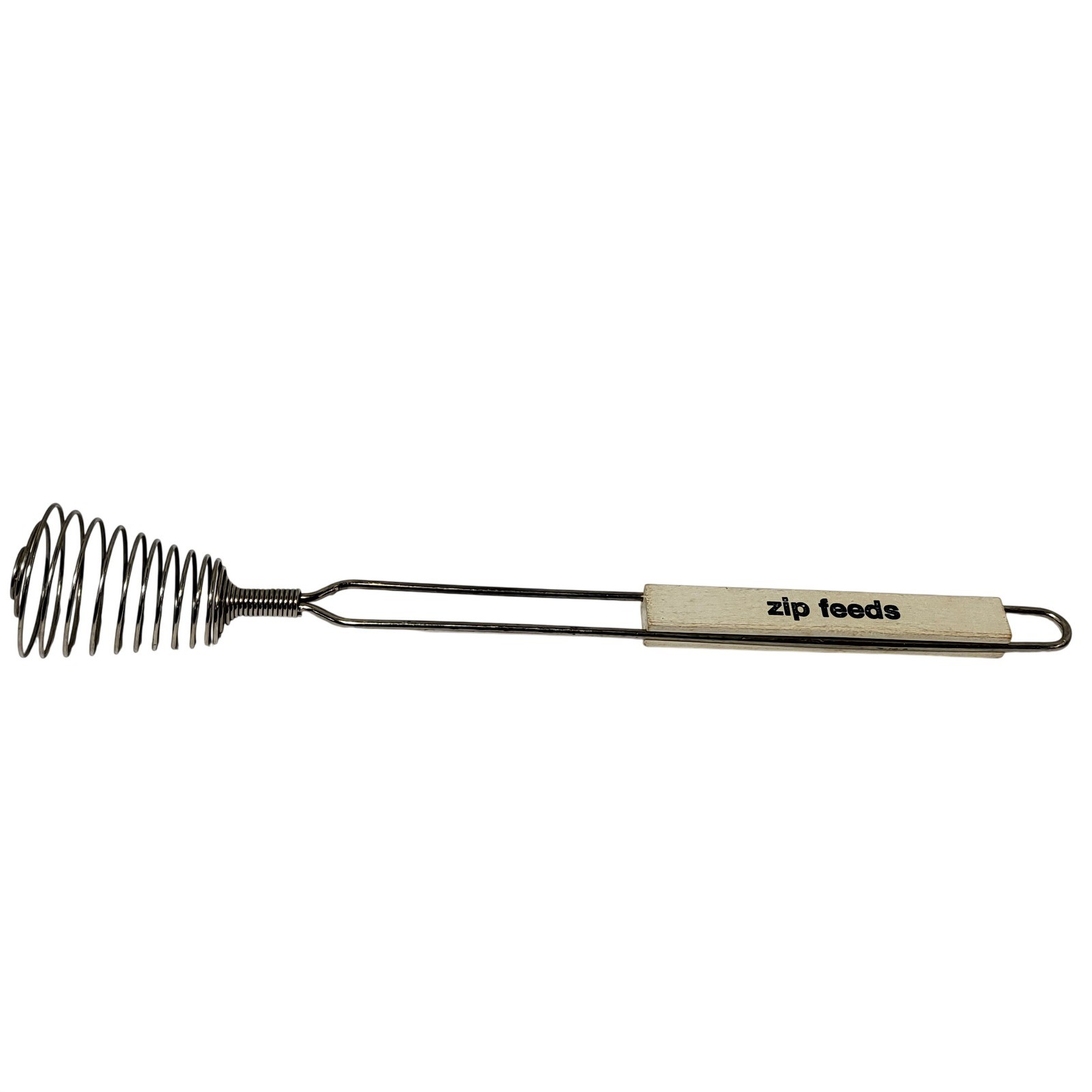 Vintage Zip Feeds Advertising Coil Spring Whisk Handle Stainless Steel 10\