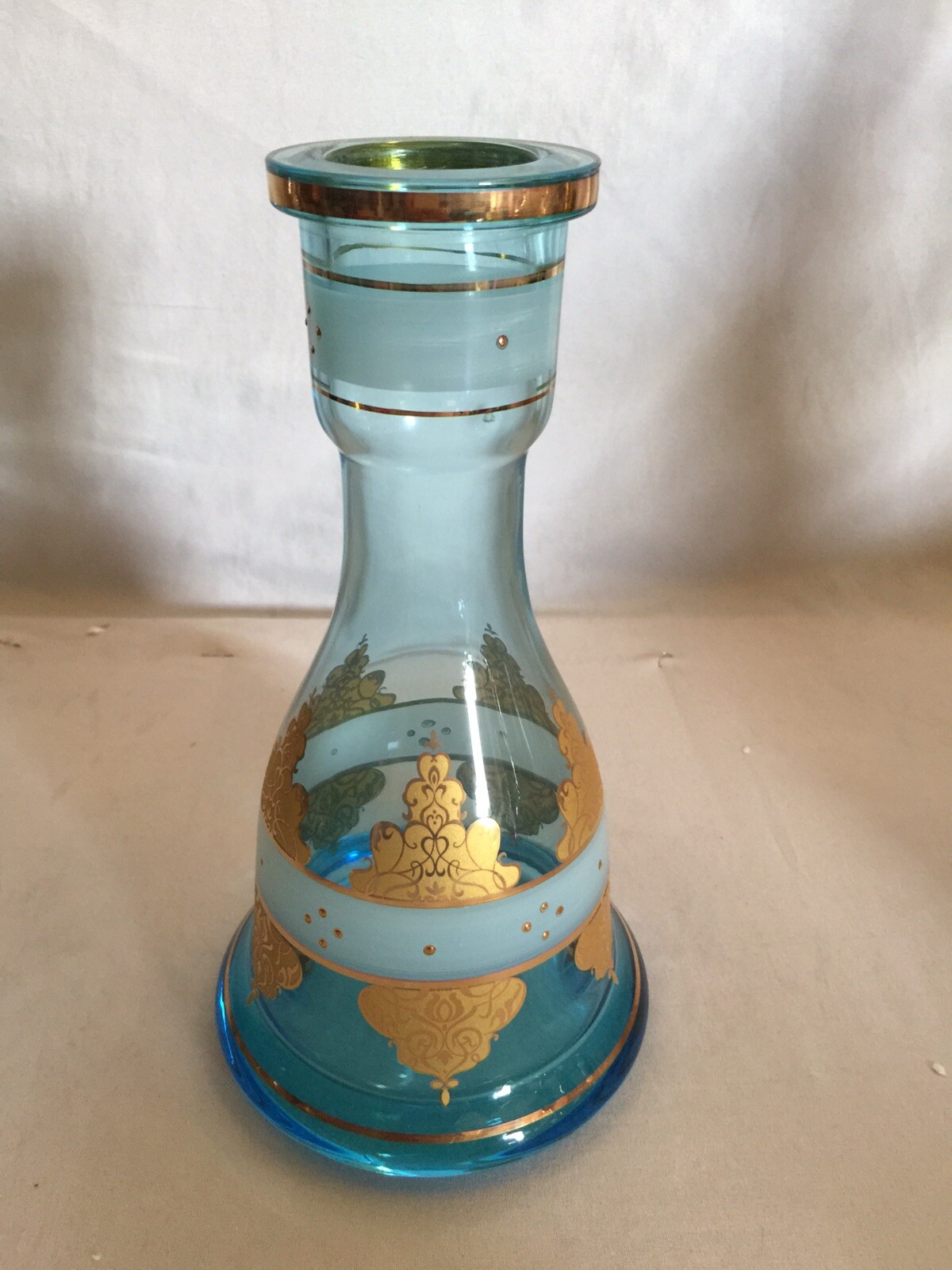 10''H  Hand Blown Crystal Glass  Hookah Vase With 24 K Gold Trimming.