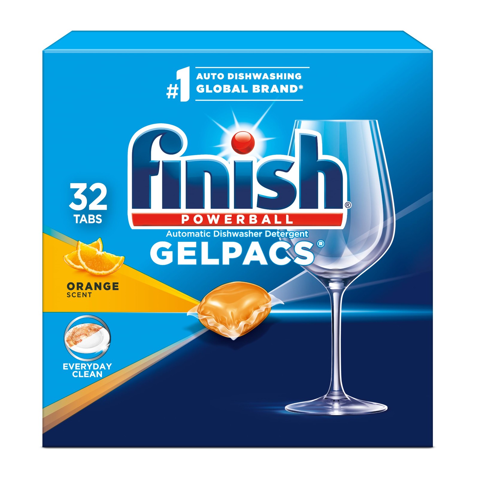 Finish Gelpacs Dishwasher Detergent, Orange 32 Count (Pack of 1), 