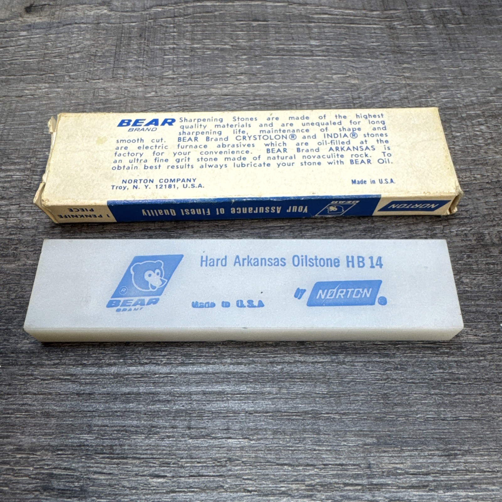 Vtg Norton Bear Sharpening Stone HB-14 Hard Arkansas Oilstone 4\