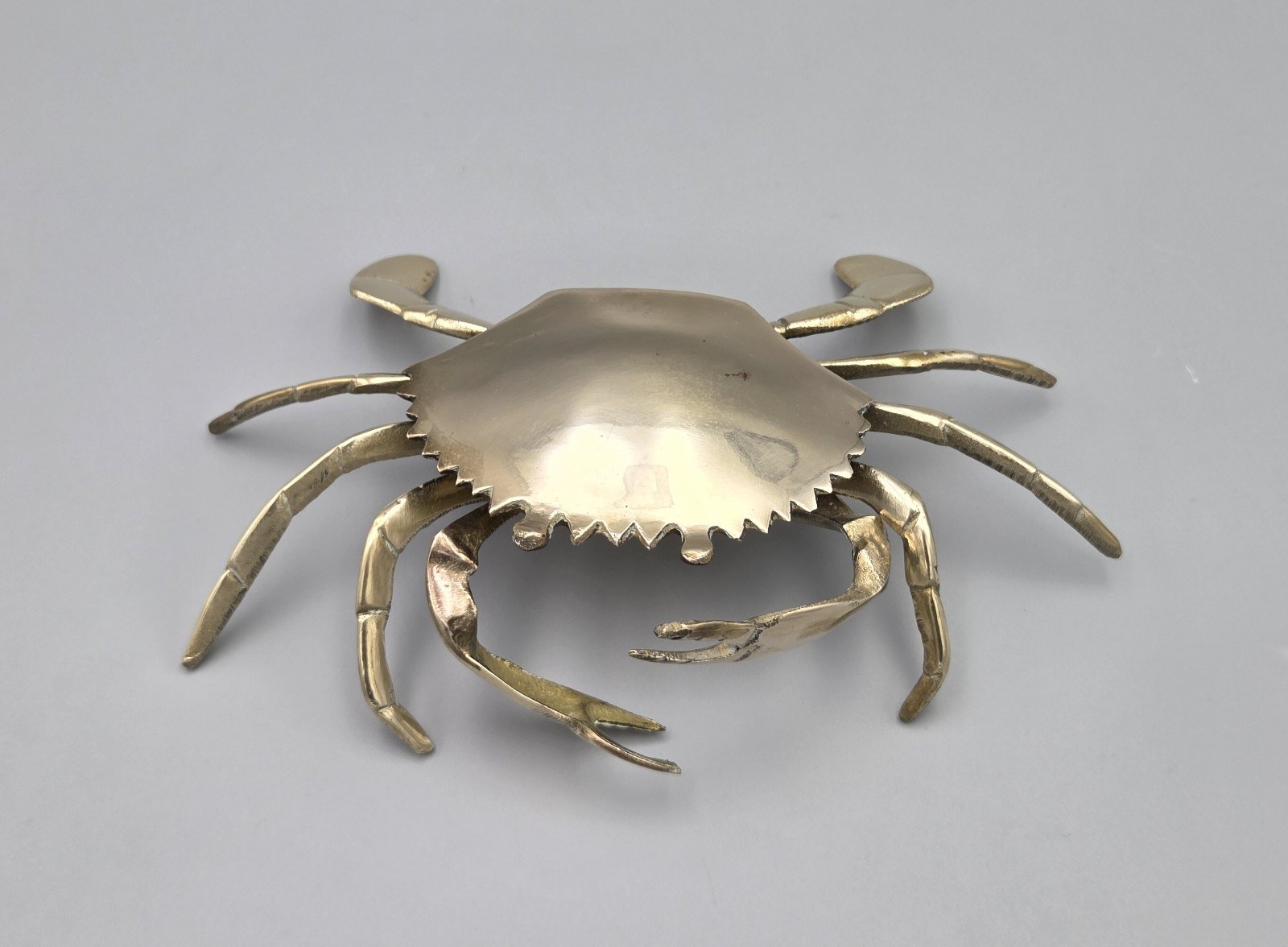 Vtg Solid Brass Crab Hinged Lid Trinket Box/Ashtray w/ Moveable Claws