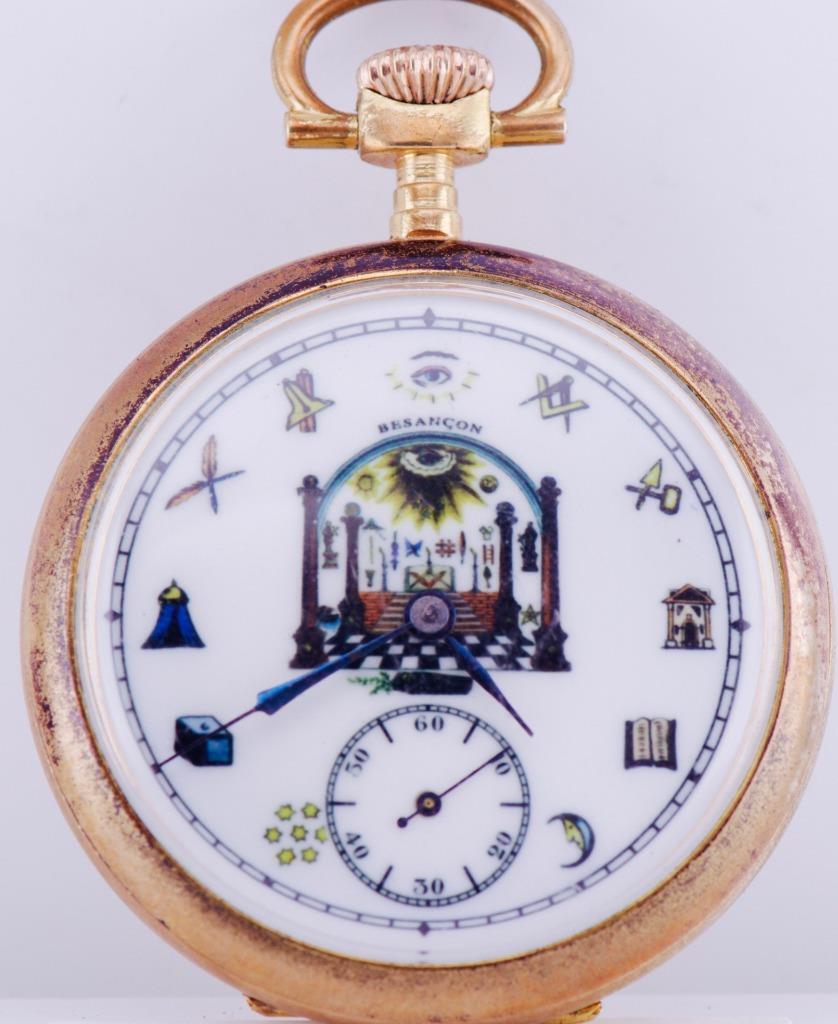 Antique Pocket Watch French Masonic with Fancy Dial c1900's-Gold Plated Case