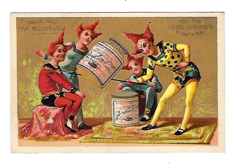 c1890 Victorian Trade Card Liebig Extract Of Meat, 4 Clowns