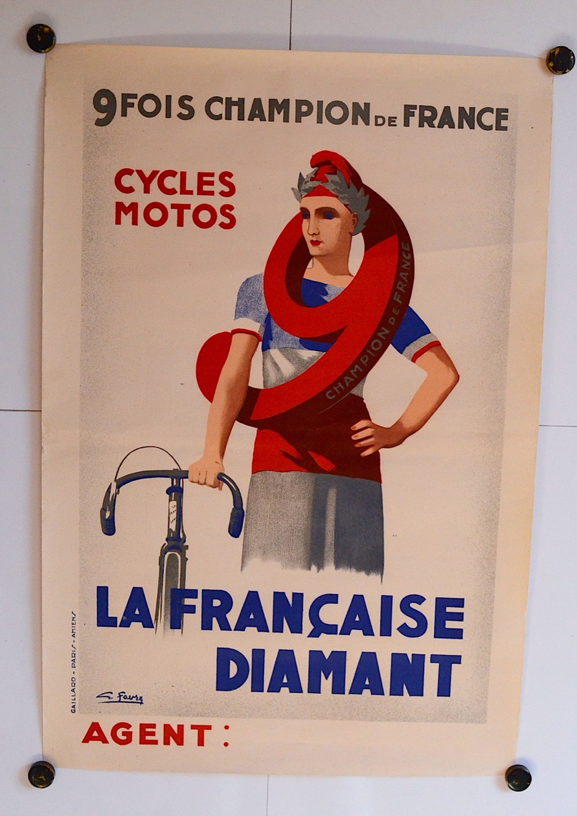 La Française Diamant - Favre - Original Poster - Motorcycle Bike Cycles - C.1930