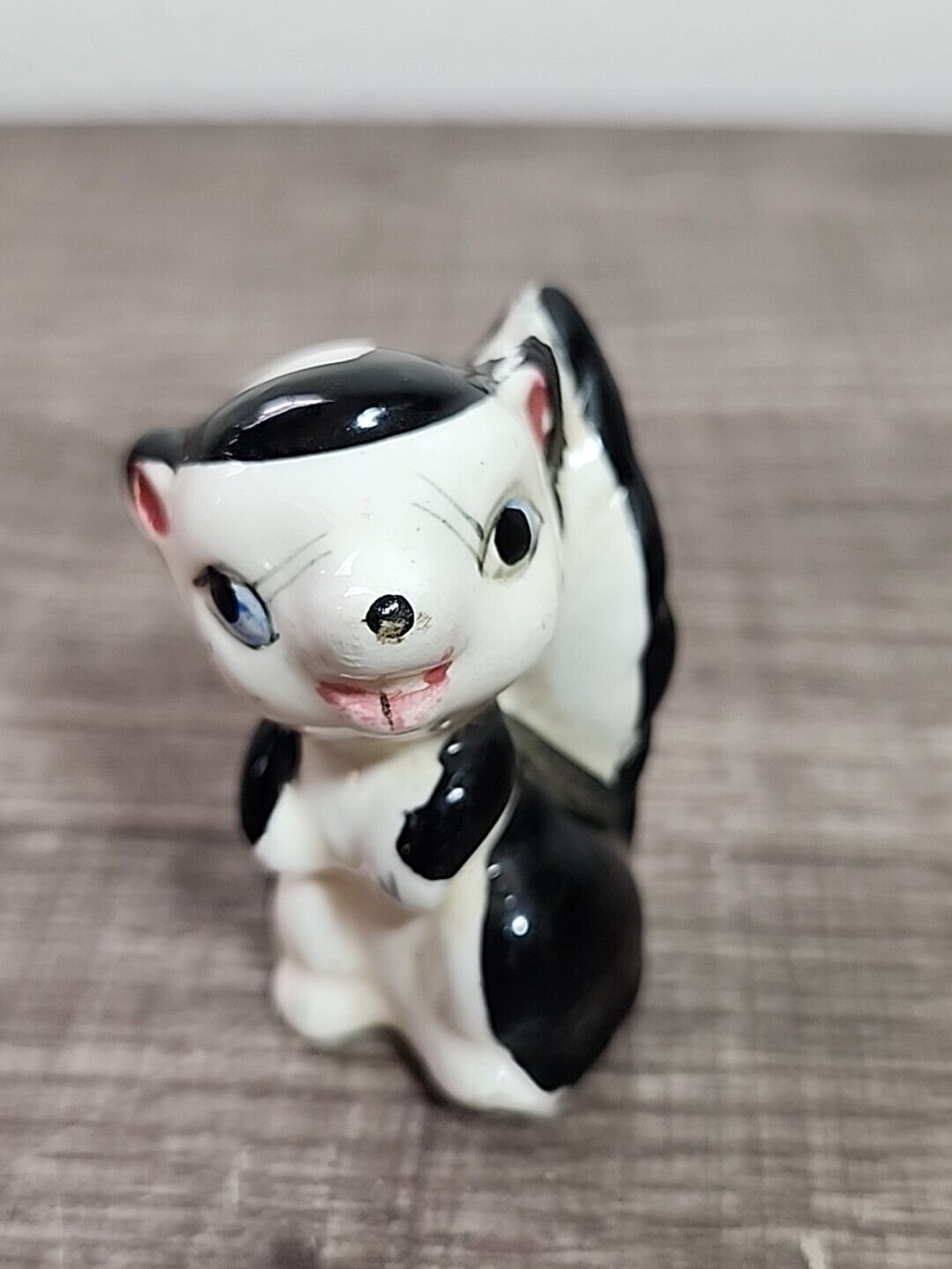 Vintage Porcelain Skunk Figurine  Black  White Miniature