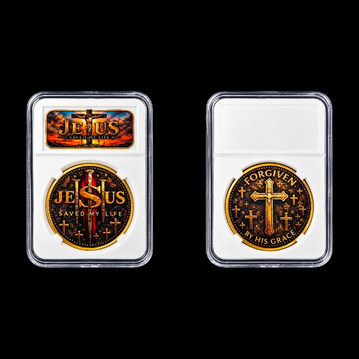 Jesus Saved My Life Forgiven By His Grace Christian Coin in Display Slab