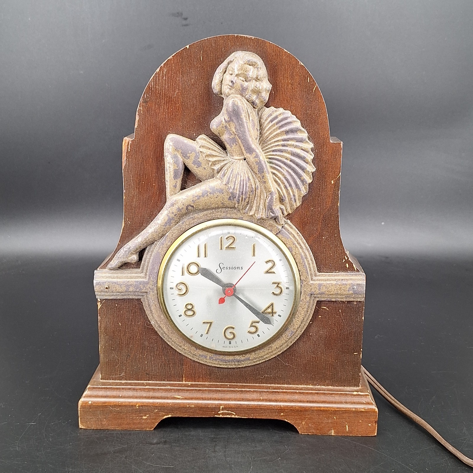 Vtg Mantle Shelf Clock Sessions Art Deco For Parts Or Repair