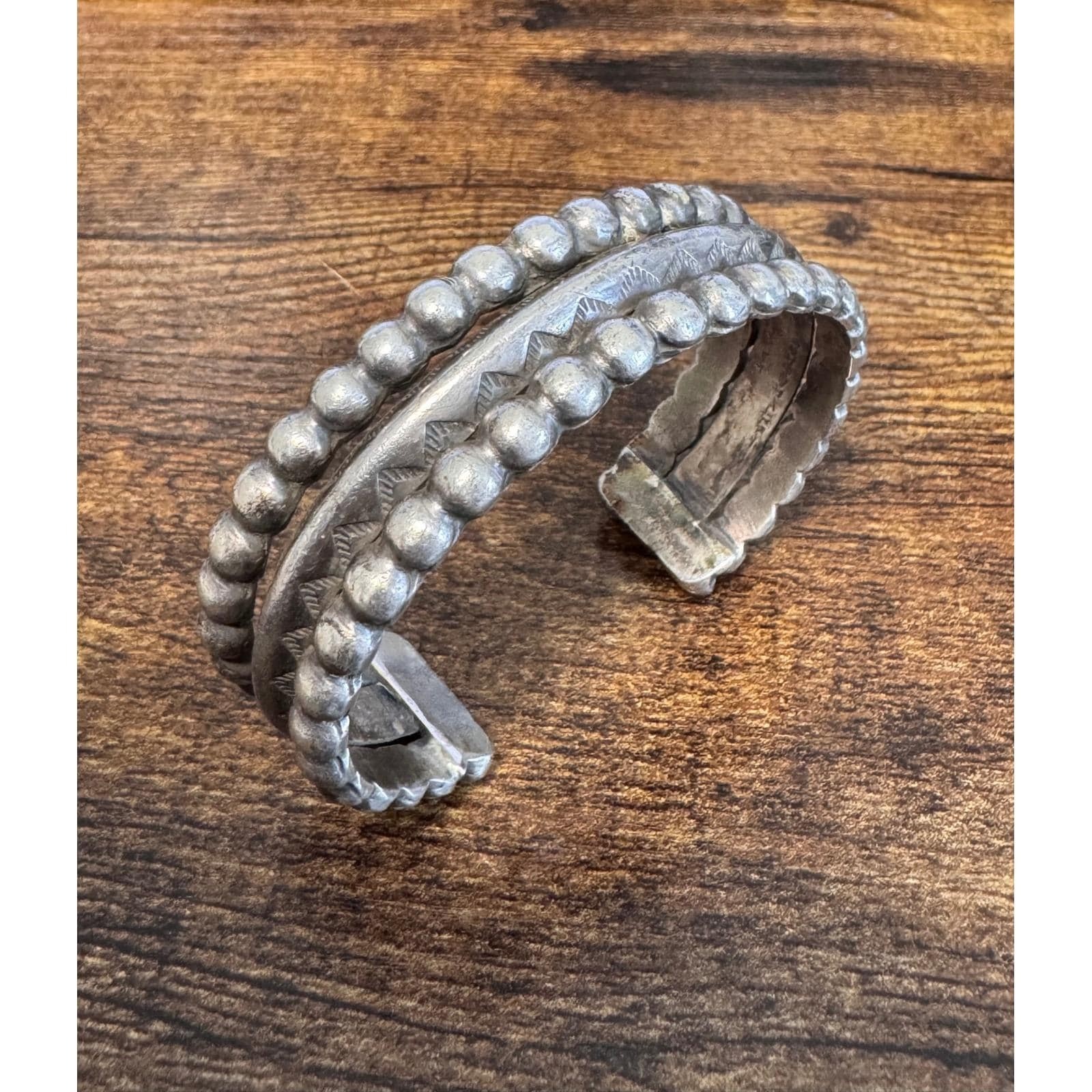Vtg 1920s Southwestern Ingot Silver Cuff Bracelet - Triple Shank Stamped - 67g