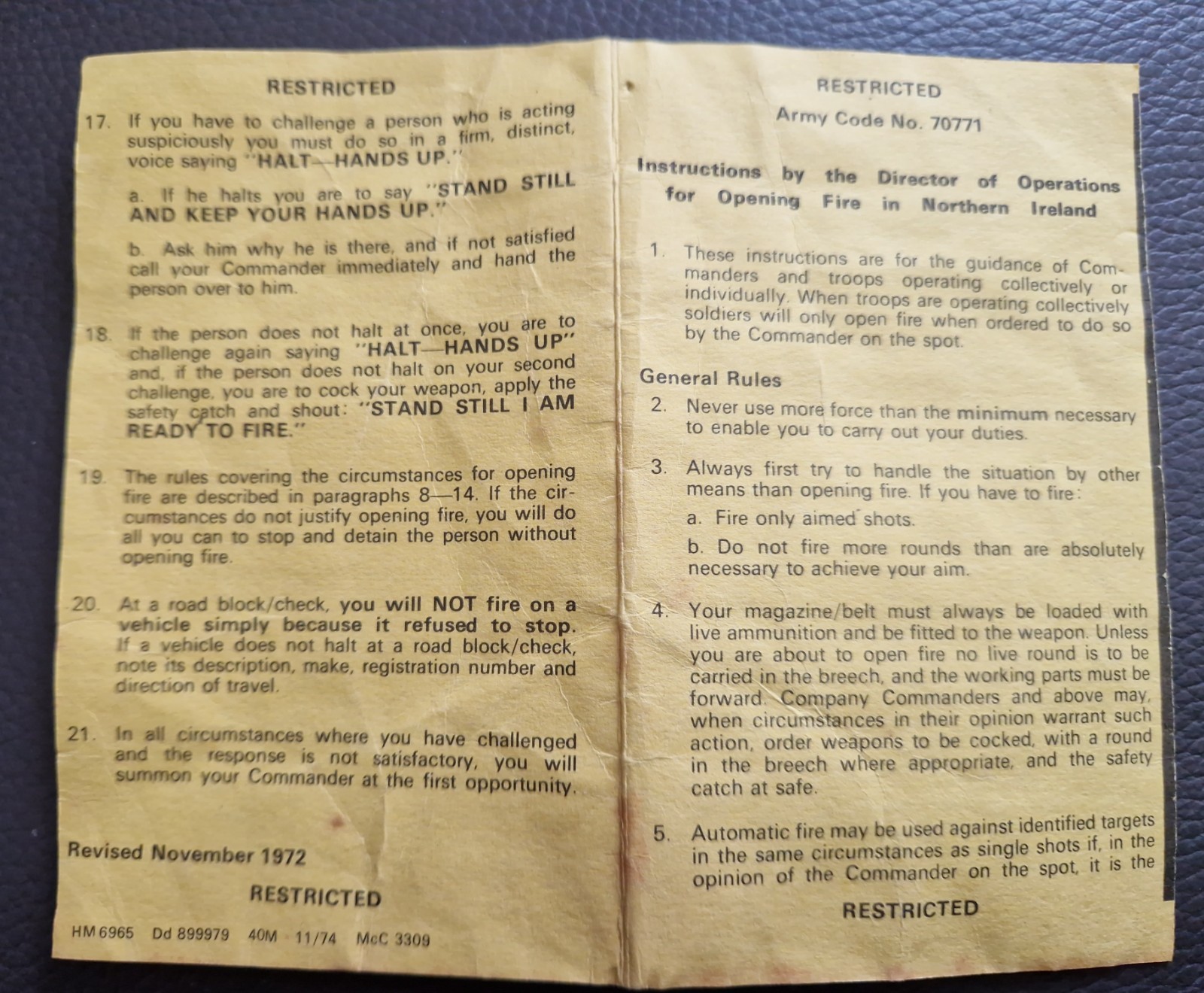 Northern Ireland Yellow Card. 1972 Revision. Used In Dungannon 1976