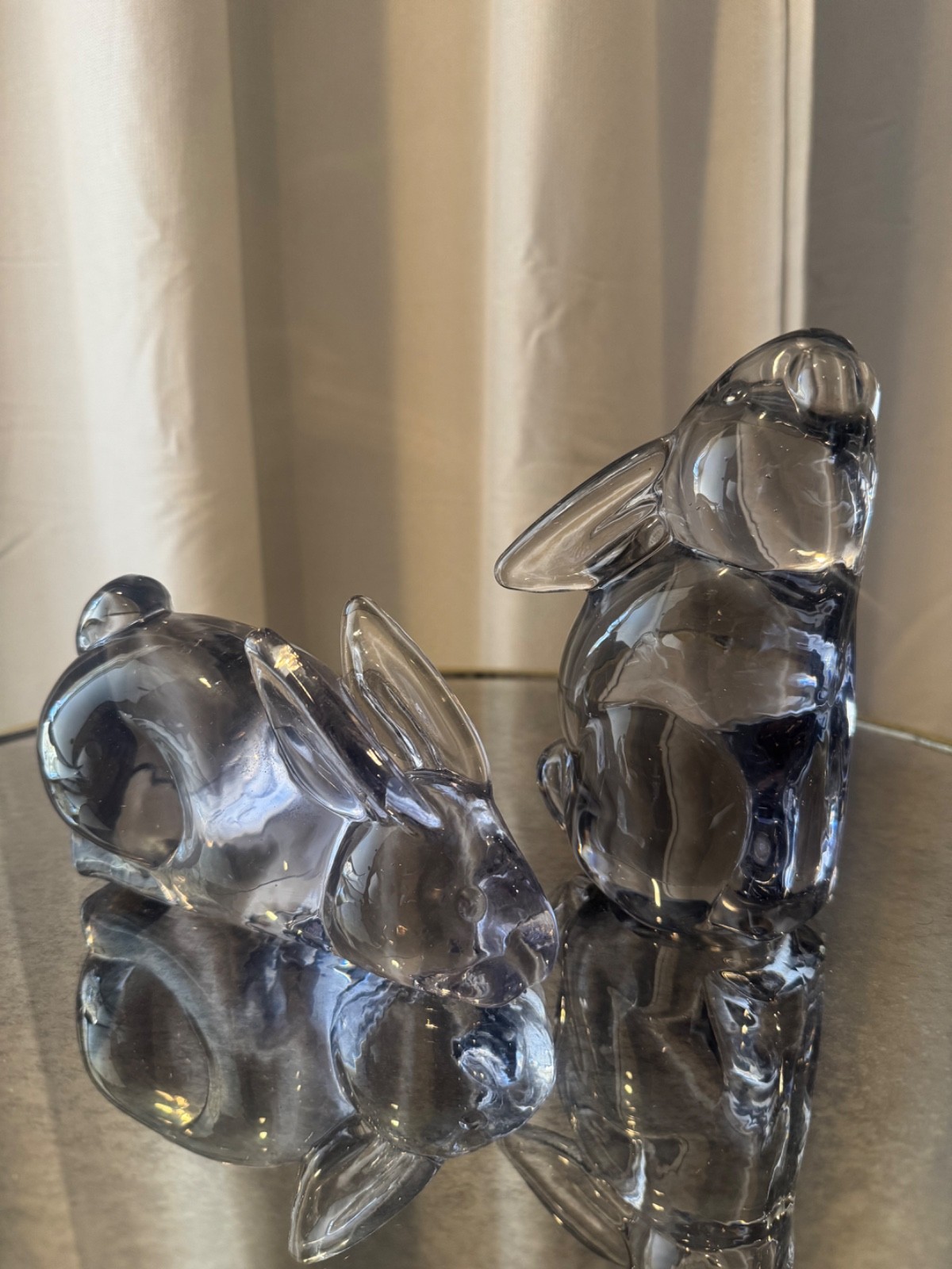 Vintage Glass Crystal Rabbit Paperweight Bookends
