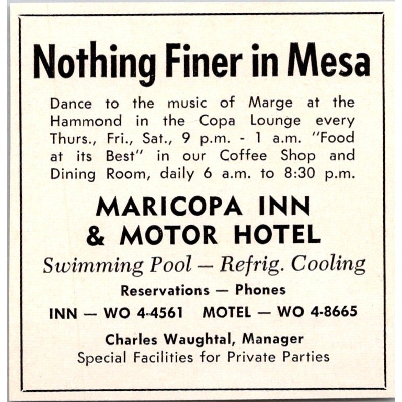 Maricopa Inn & Motor Hotel Charles Waughtal 1961 AZ Ad SAK3-M31
