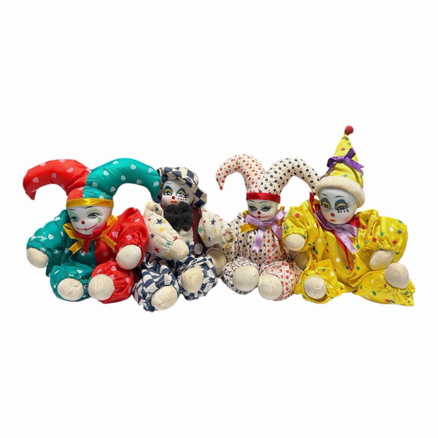 Set Of 4 Vintage 1980 Jester Clowns Porcelain Hand Painted  Creepy Or Cute Decor