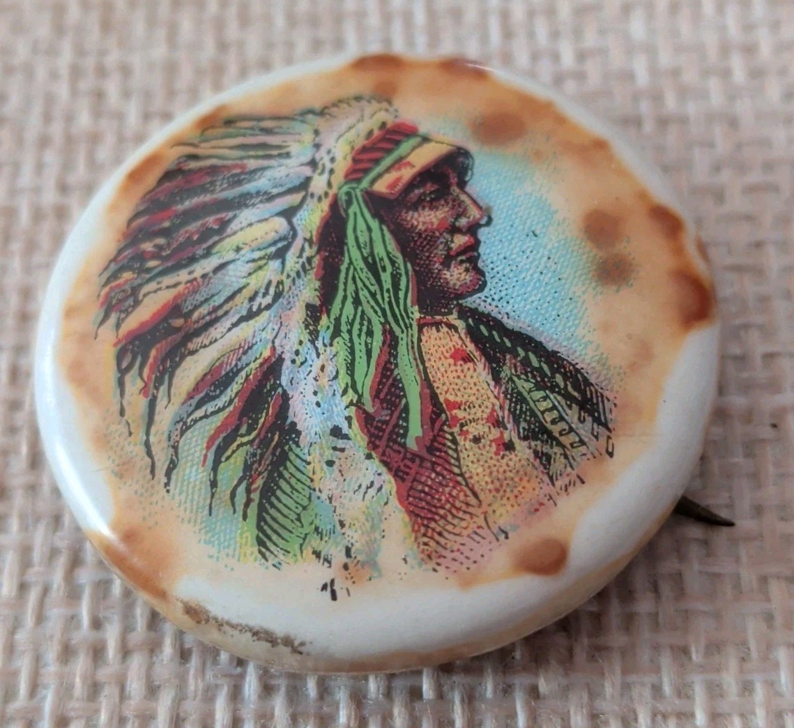 Antique 1896 Whitehead & Hoag Celluloid Pinback Button Native American Indian...