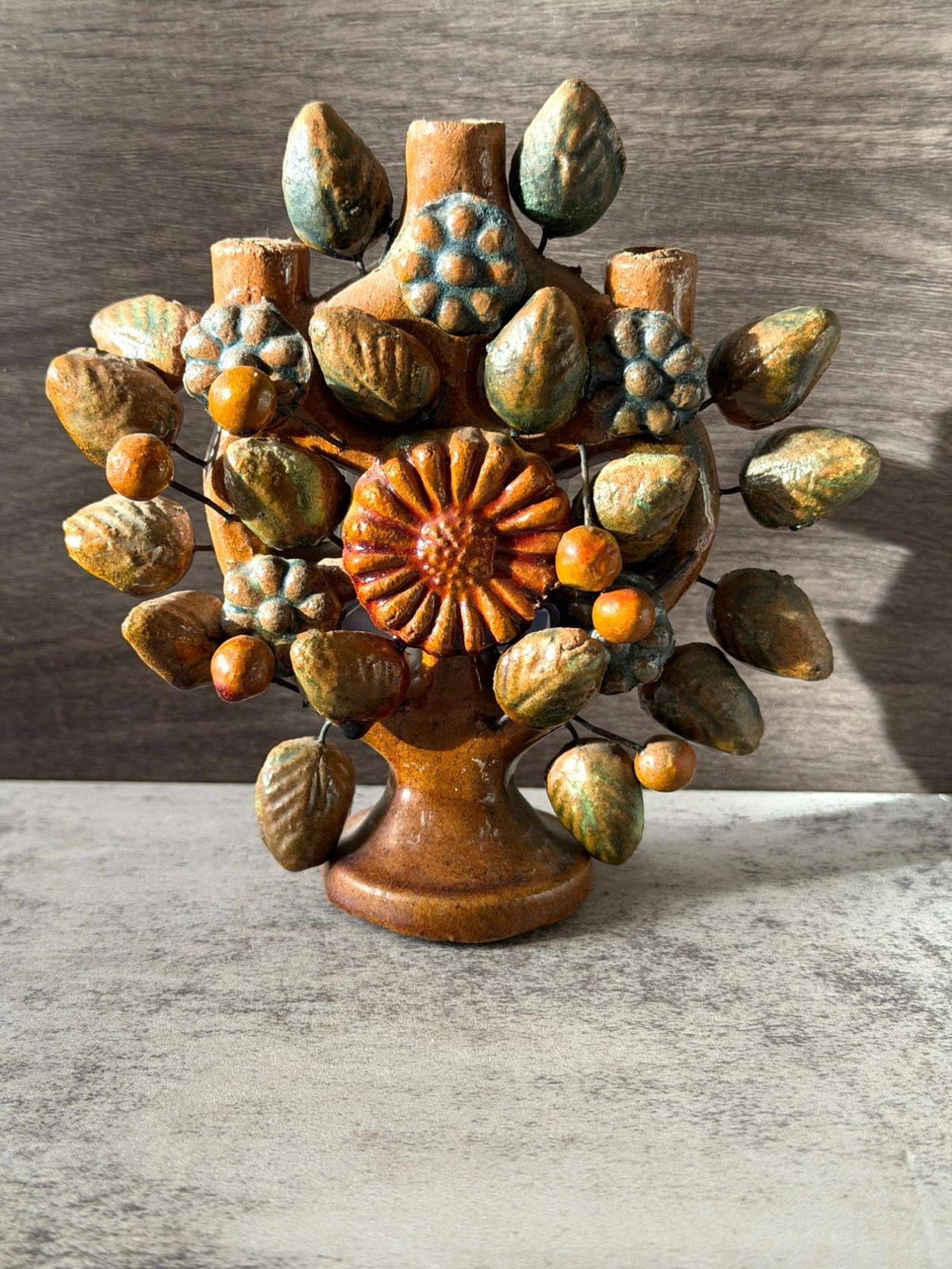 Vintage Mexican Tree of Life Candelabra Handmade Folk Art Terracotta Pottery 5\