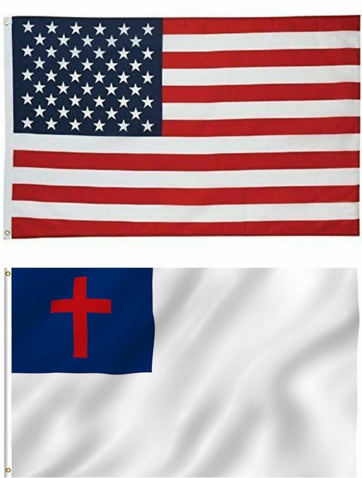 2 pc American US Flag + Christian Religious Flag 3' X 5'  Metal Gromments  NIP